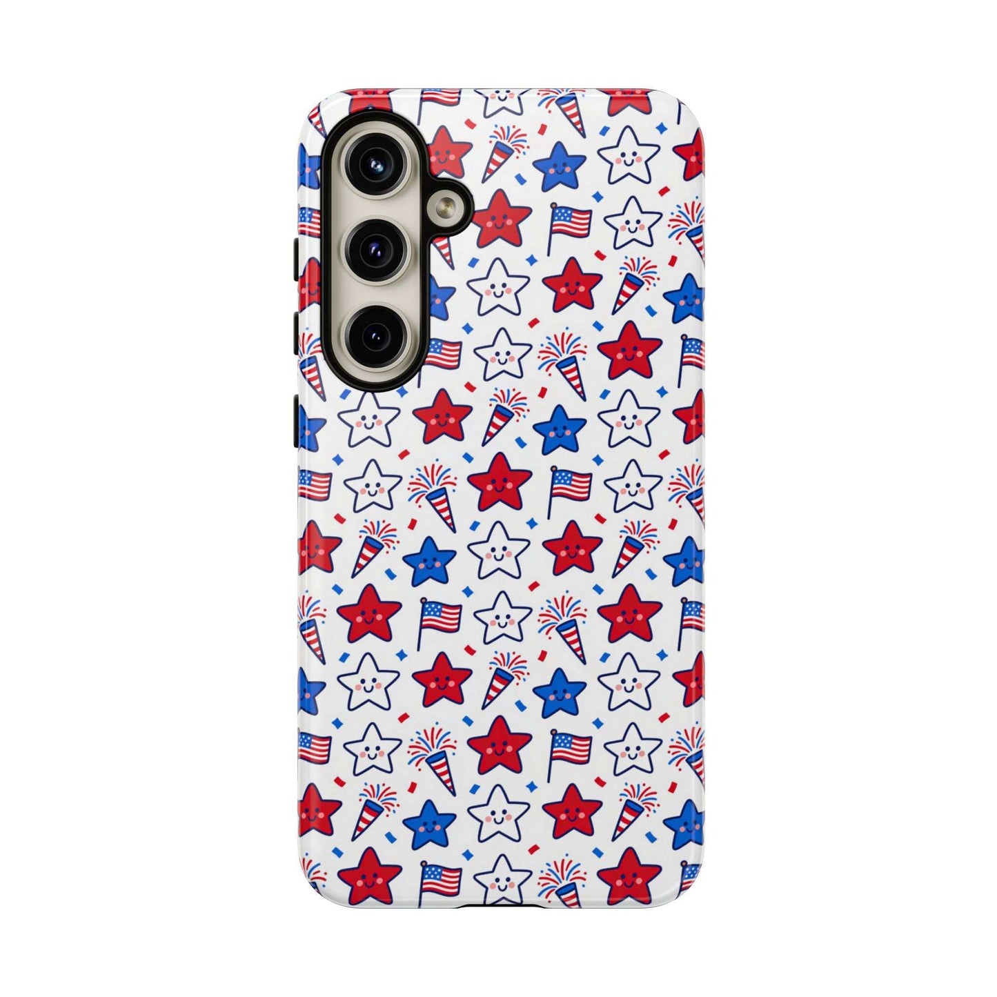 Kawaii 4th of July  Samsung Case – Cute Patriotic Phone Case, Fireworks Design, Shockproof Protective Cover