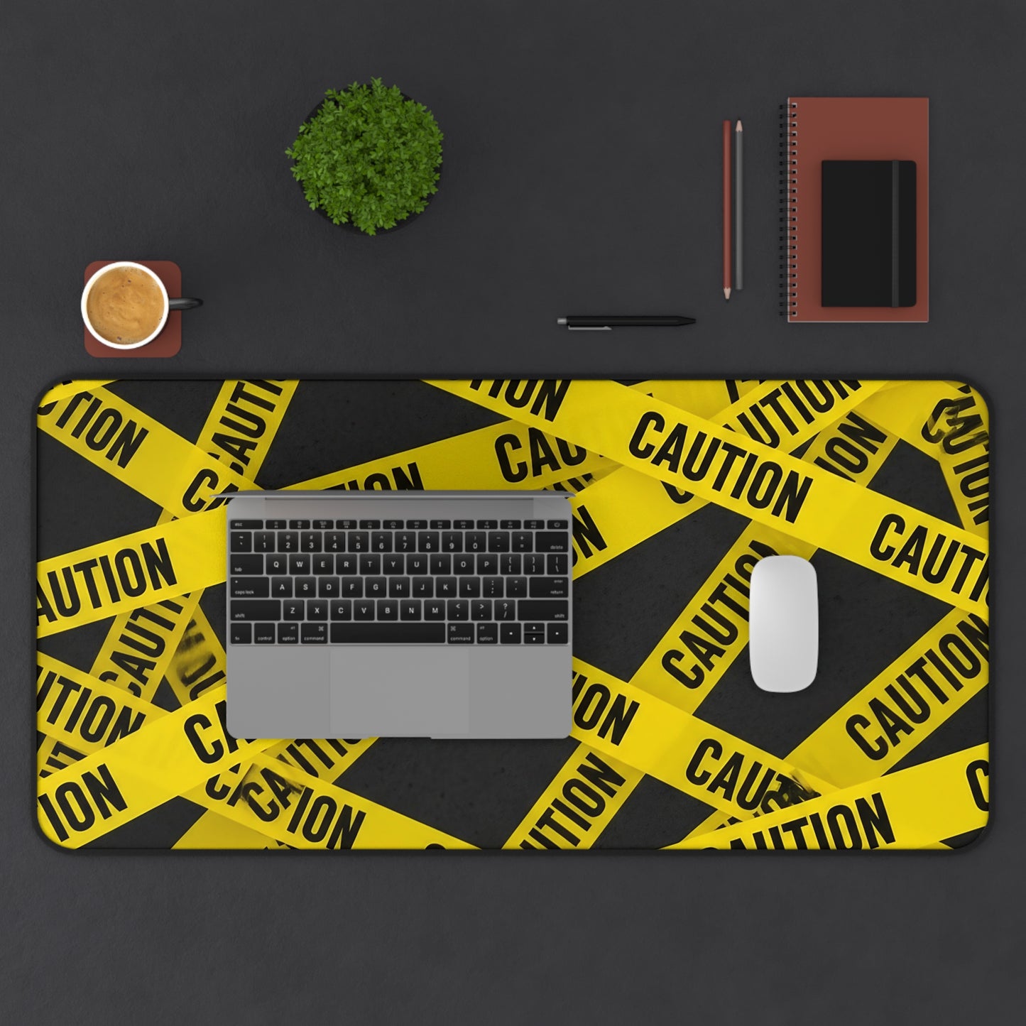 Desk Mat - Caution Tape Office Desk Accessory, Work from Home Gift, Modern Desk Pad