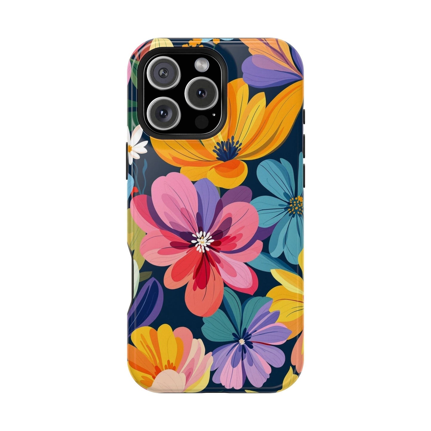 Colorful floral design iPhone 17 case with vibrant flowers and MagSafe compatibility