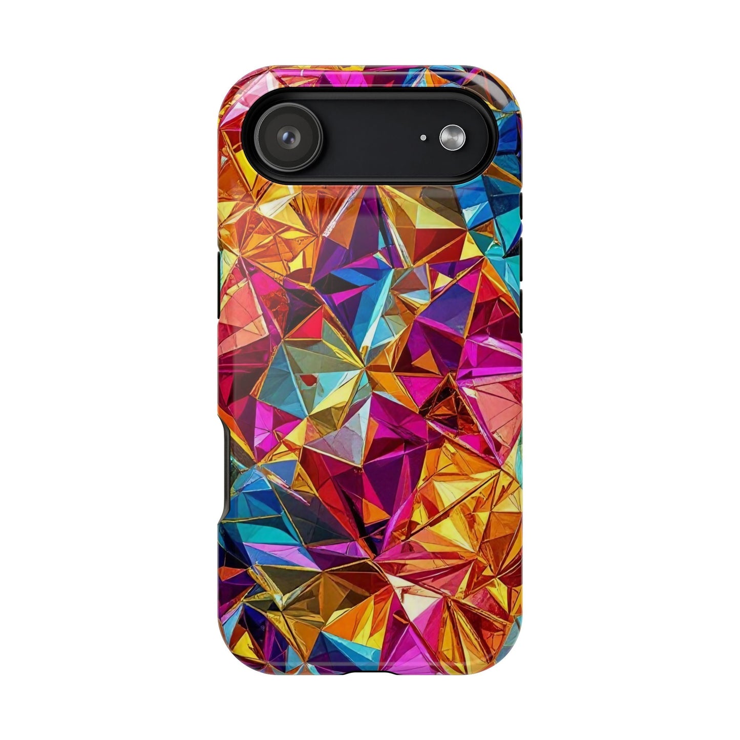 Colorful Rainbow Foil iPhone tough case with geometric pattern and MagSafe compatibility