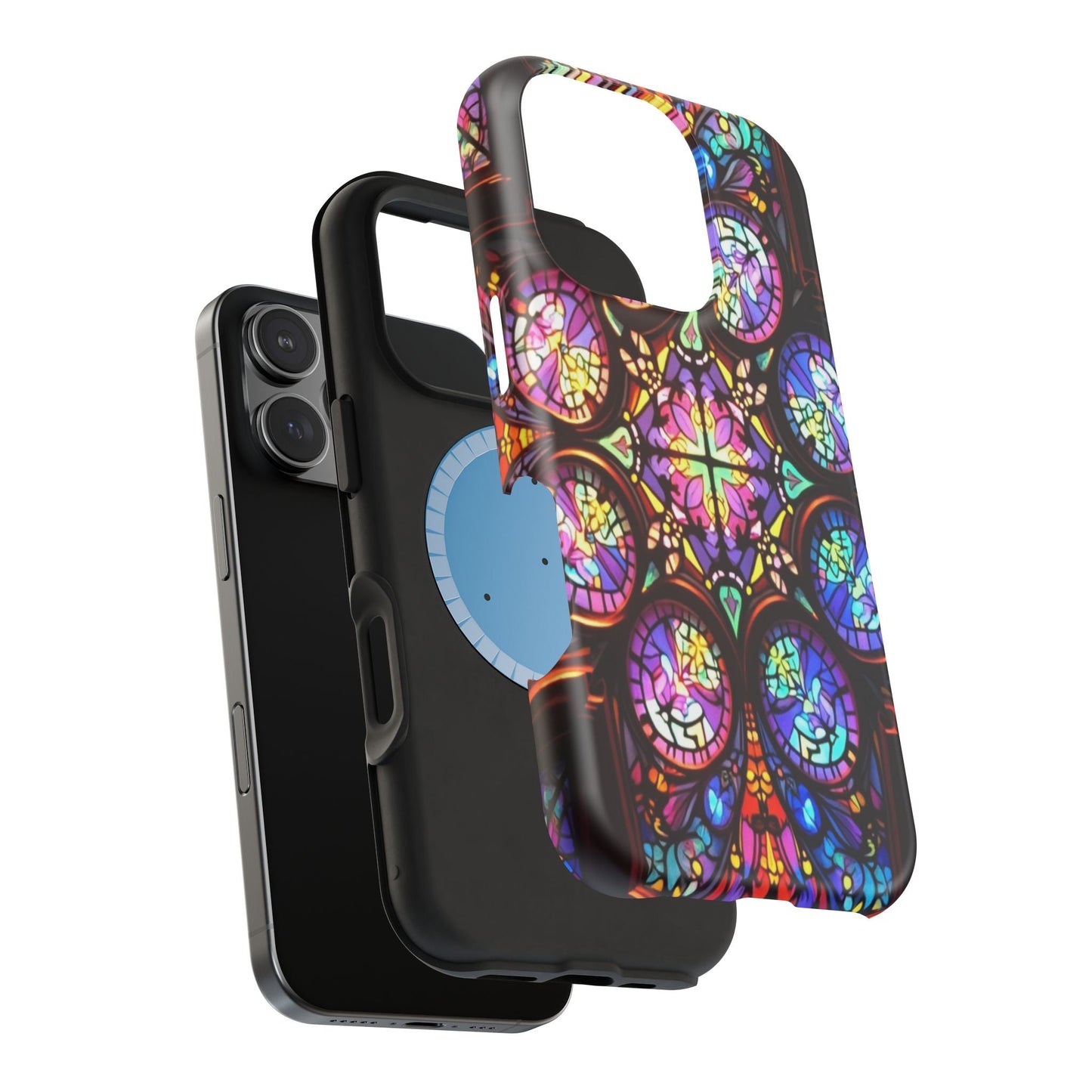 Colorful Hypnotic Stain Glass patterned iPhone tough case with dual-layer protection and MagSafe compatibility