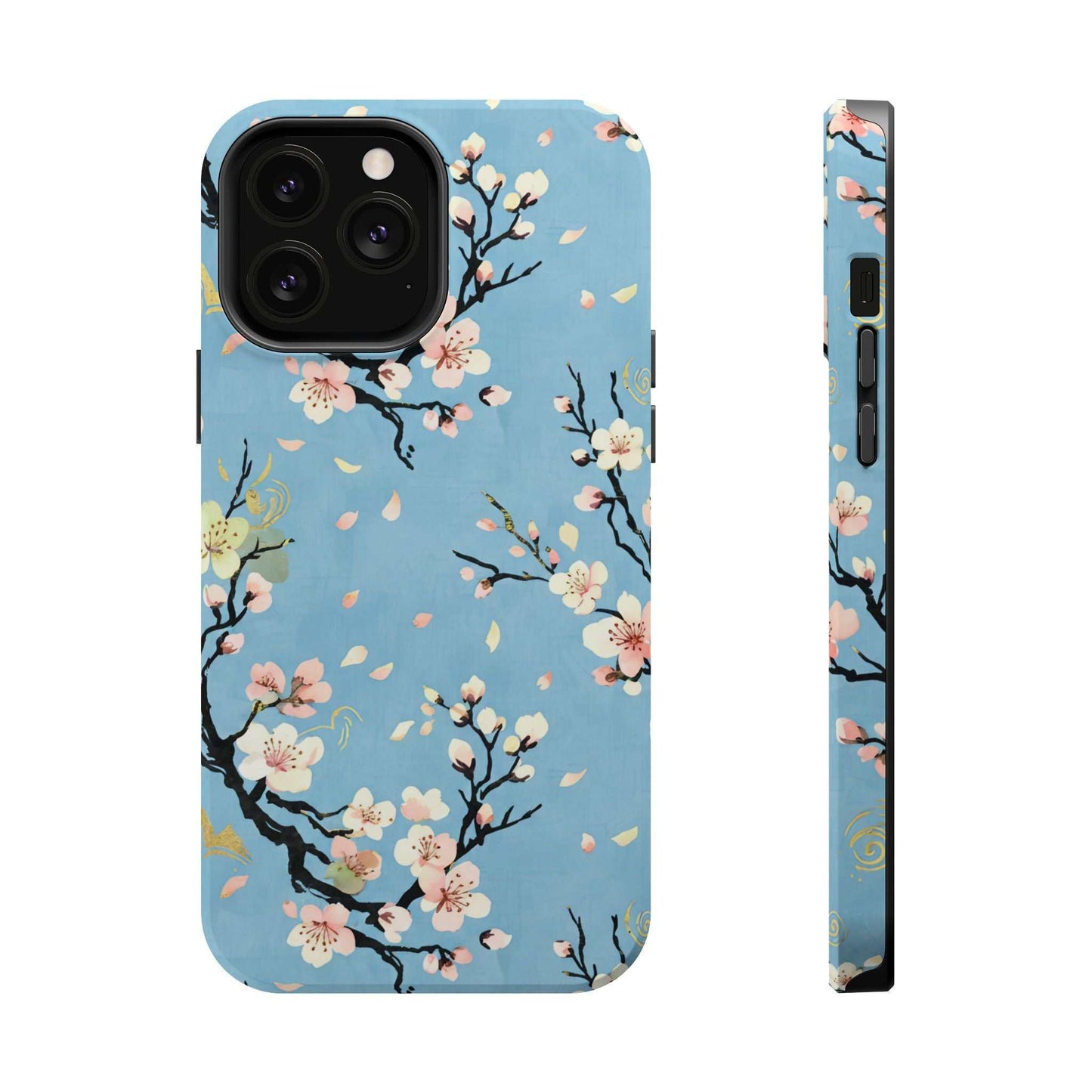Spring Bloom iPhone Tough Case floral protective phone cover with MagSafe compatibility and blue blossom design