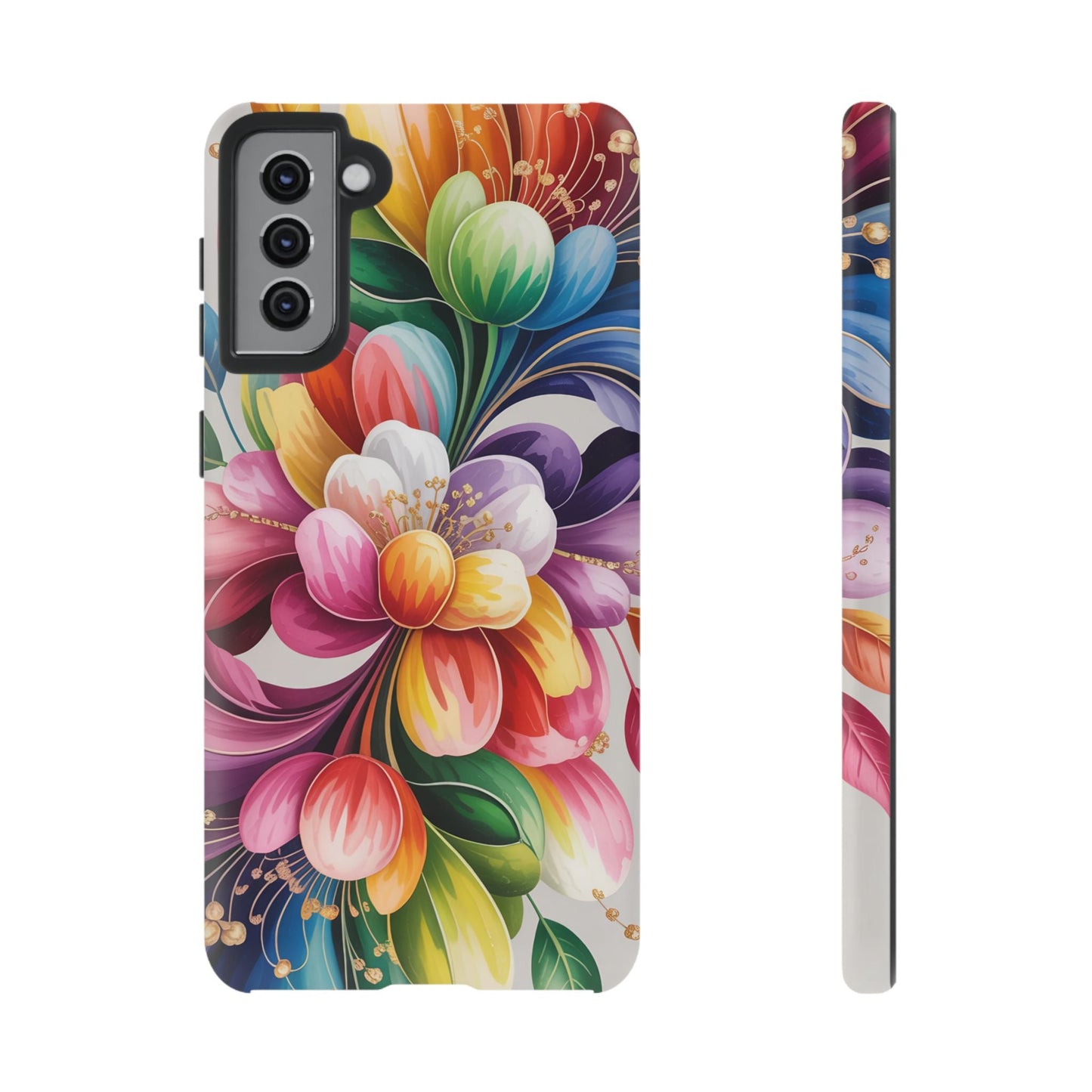 Vibrant floral Samsung phone case with full wrap design and durable impact-resistant protection