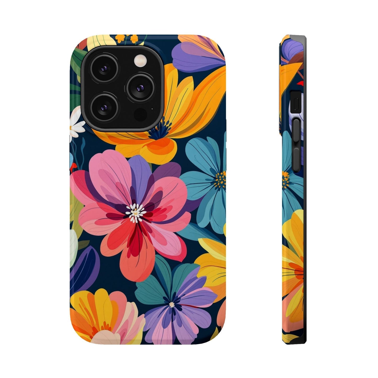 Colorful Floral Design iPhone 17 case with vibrant flower print and MagSafe compatibility