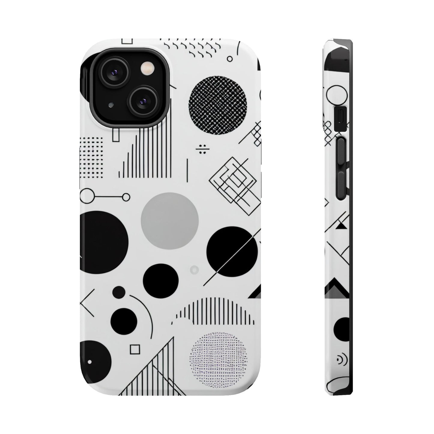 Black and White Abstract Art iPhone case with modern geometric design and MagSafe compatibility