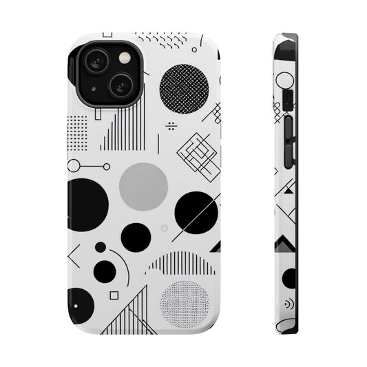 Black and White Abstract Art iPhone case with modern geometric design and MagSafe compatibility