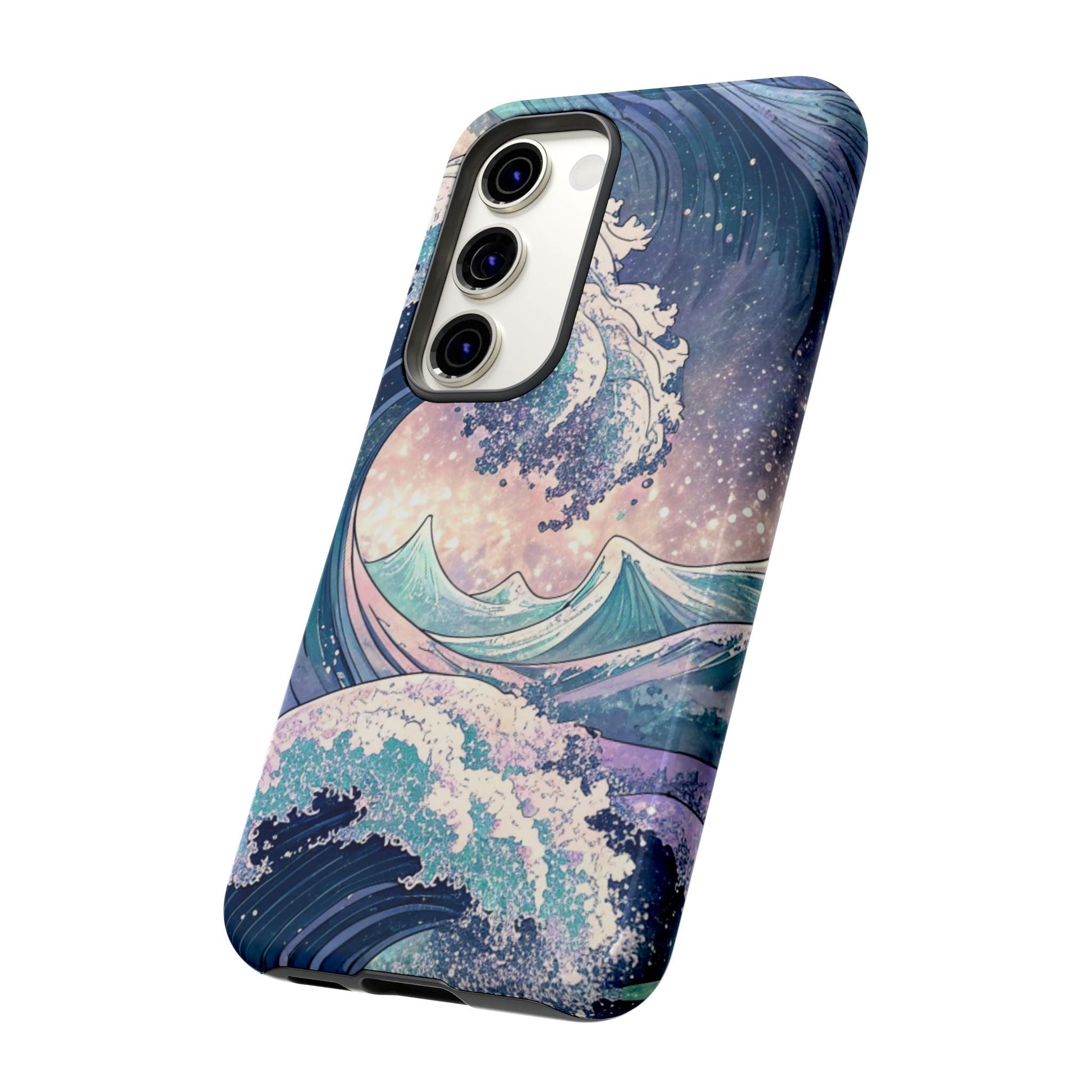 Durable Samsung phone case with crashing waves beach design for drop protection