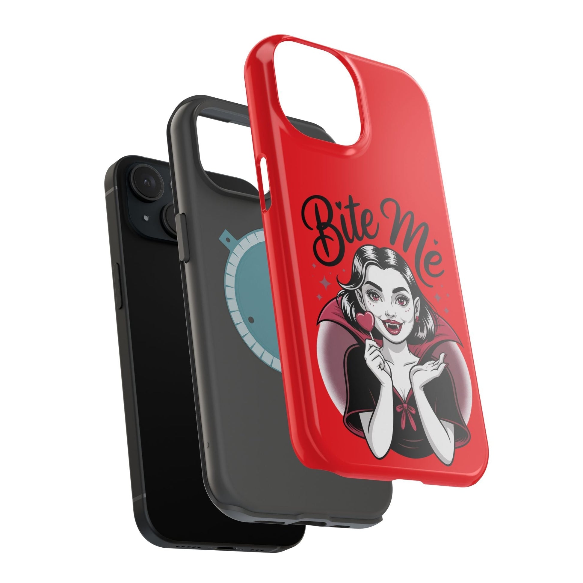 Halloween Vampire iPhone case with "Bite Me" design and durable protective polycarbonate and TPU layers