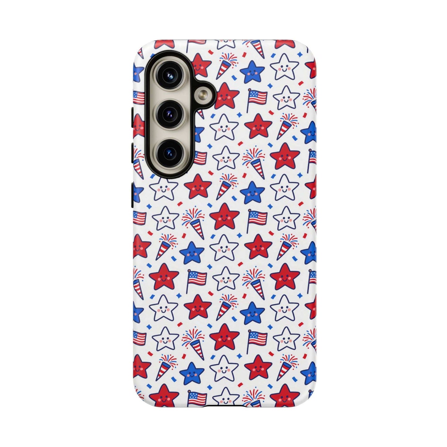 Kawaii 4th of July  Samsung Case – Cute Patriotic Phone Case, Fireworks Design, Shockproof Protective Cover