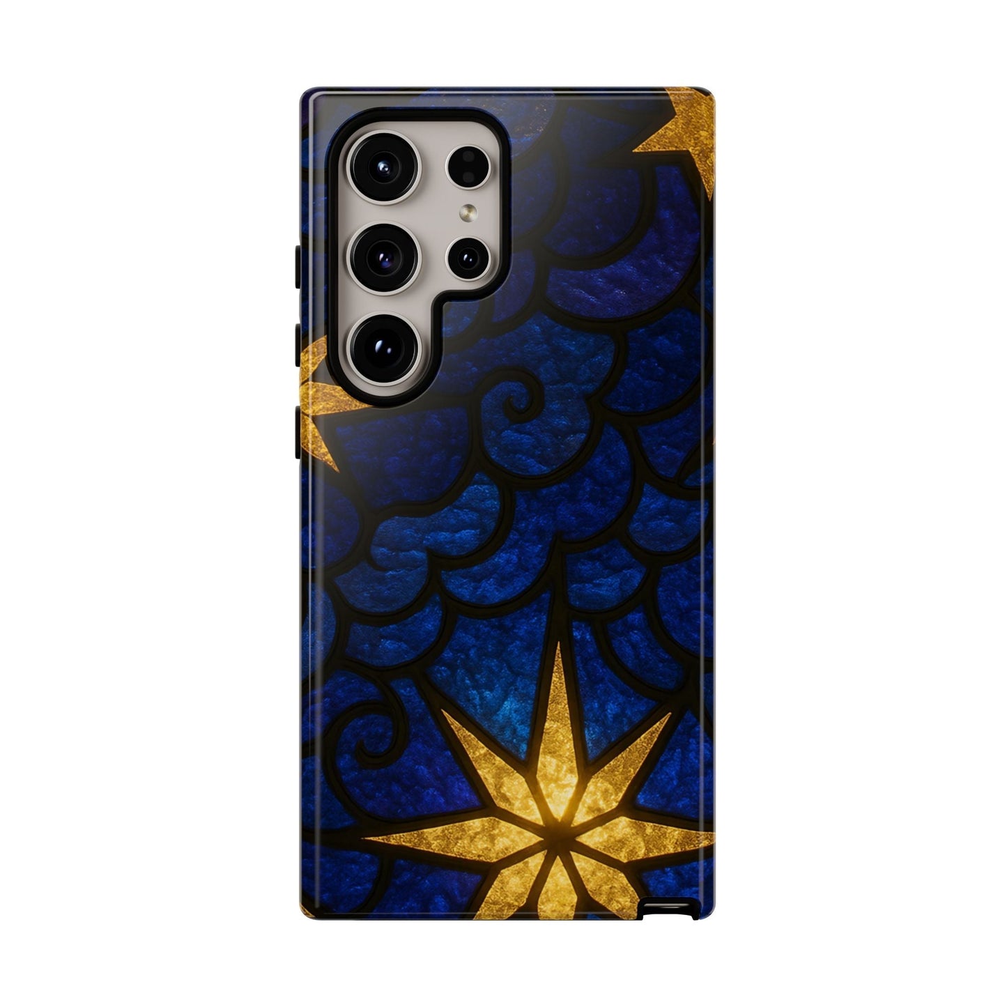 Golden Star Samsung tough phone case with blue and gold star design for Samsung Galaxy models