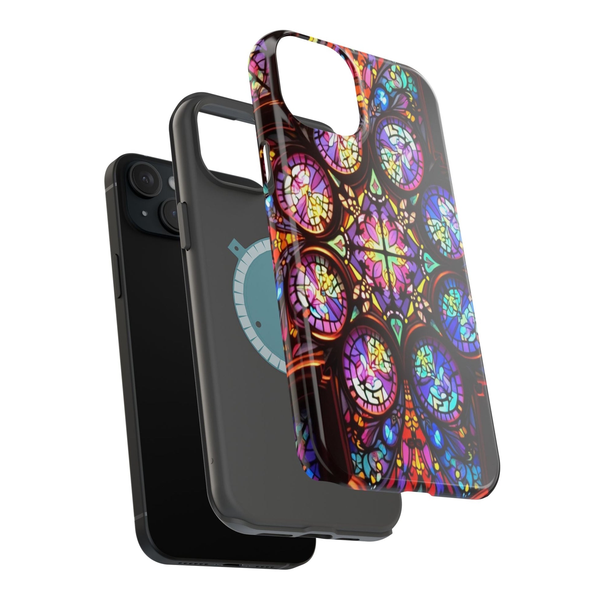 Colorful Hypnotic Stain Glass iPhone tough case with vibrant stained-glass design and MagSafe compatibility.