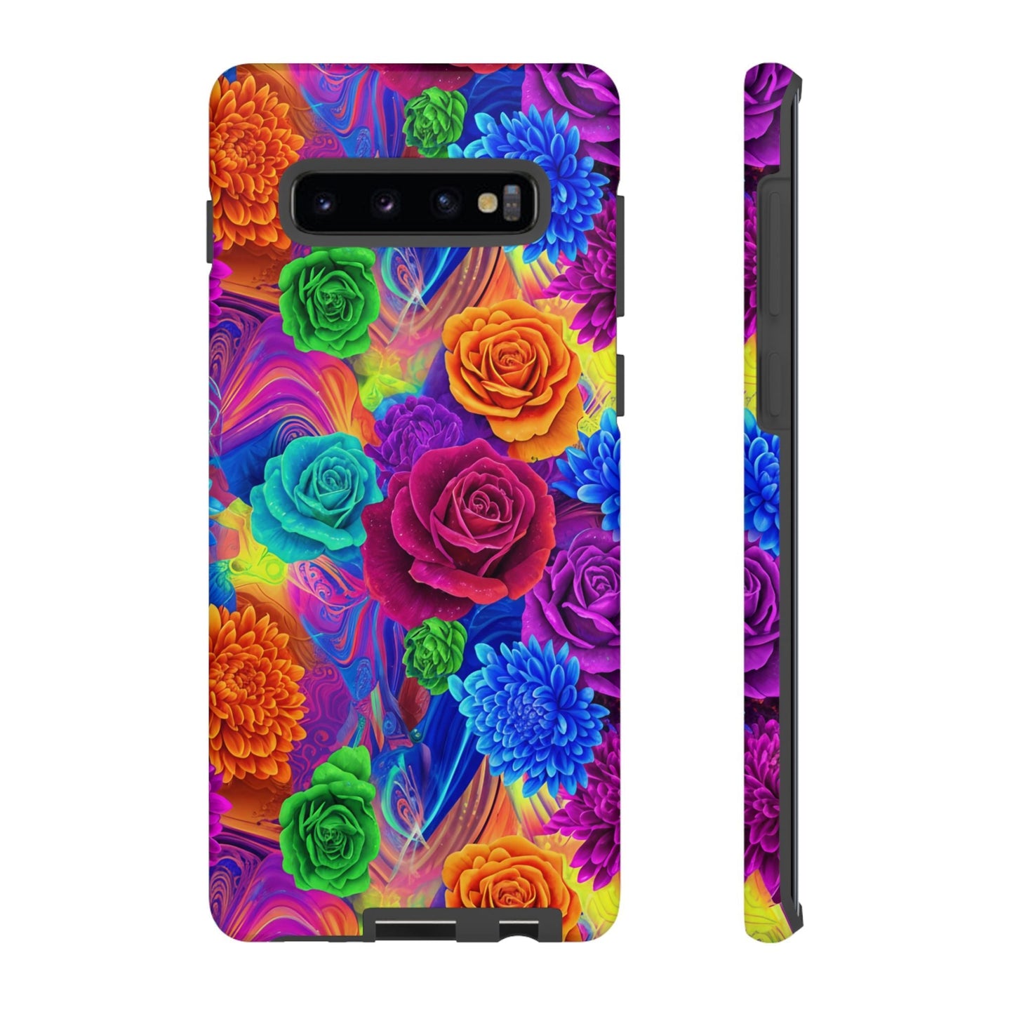 Vibrant floral Samsung phone case with colorful roses and durable protective design