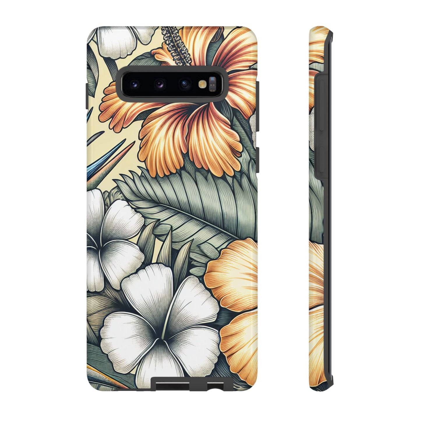 Golden Tropical Floral Design Samsung Phone Case