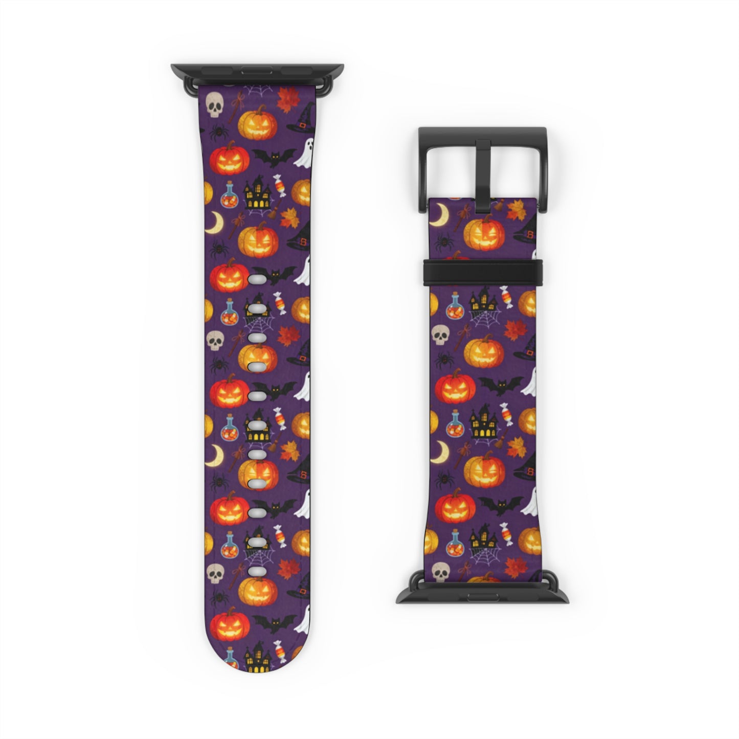 Halloween Pumpkin Pattern Watch Band — Spooky Orange Jack-O'-Lantern Apple Watch Strap