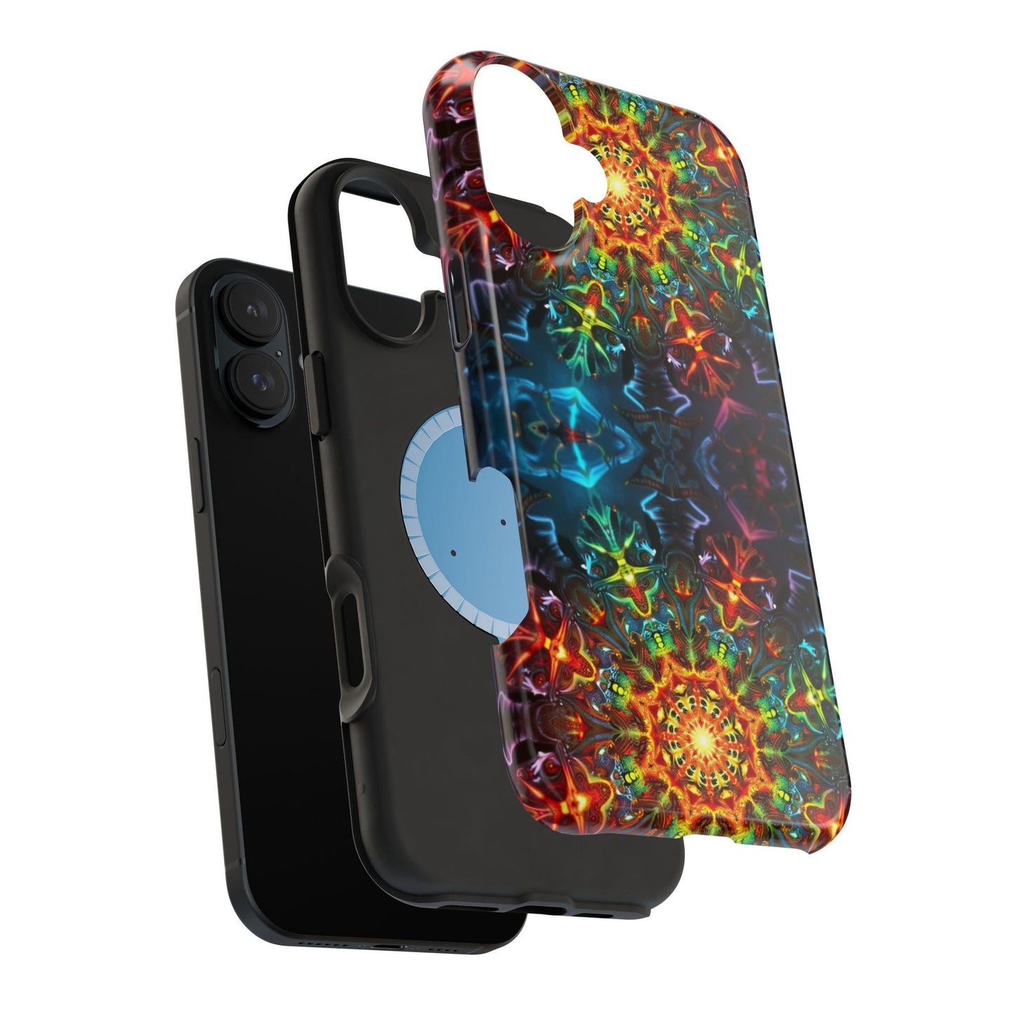 Abstract Kaleidoscope Design iPhone case with vibrant, colorful pattern and dual-layer protection for iPhone 13 to 16 series