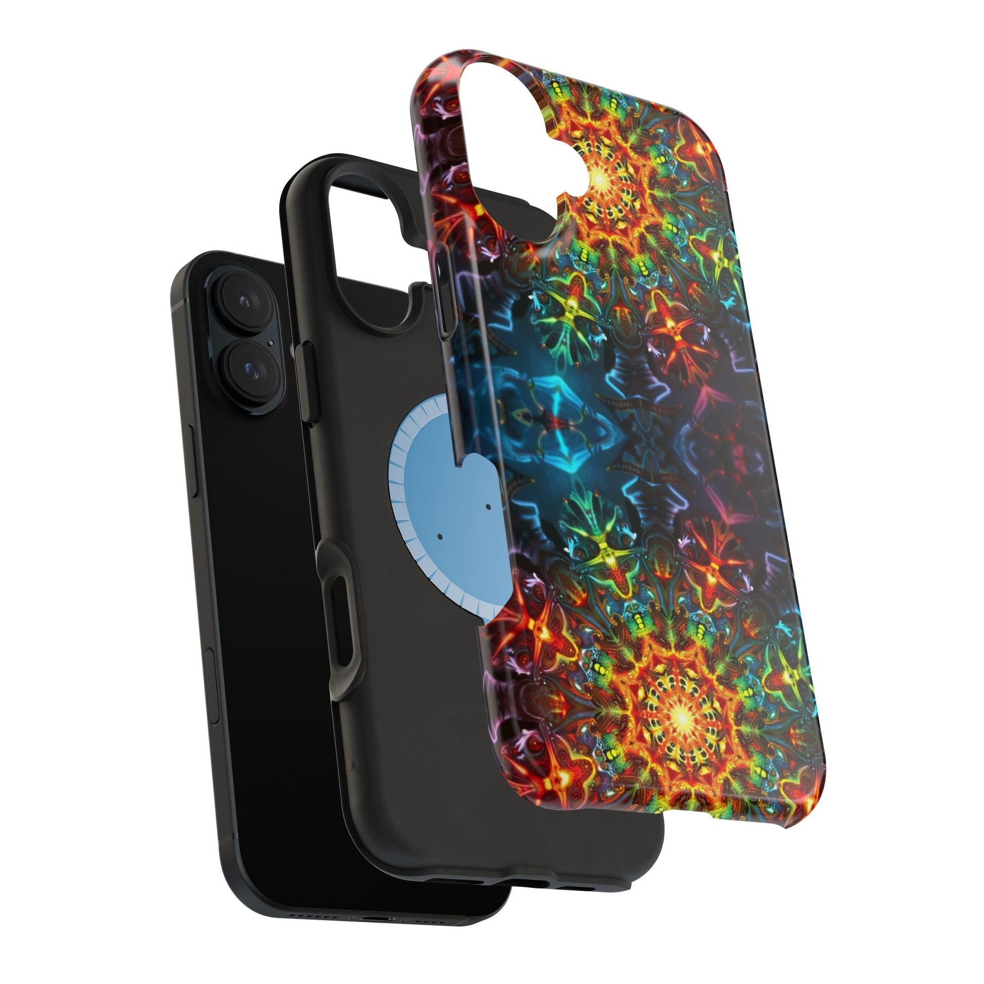 Abstract Kaleidoscope Design iPhone case with vibrant, colorful pattern and dual-layer protection for iPhone 13 to 16 series