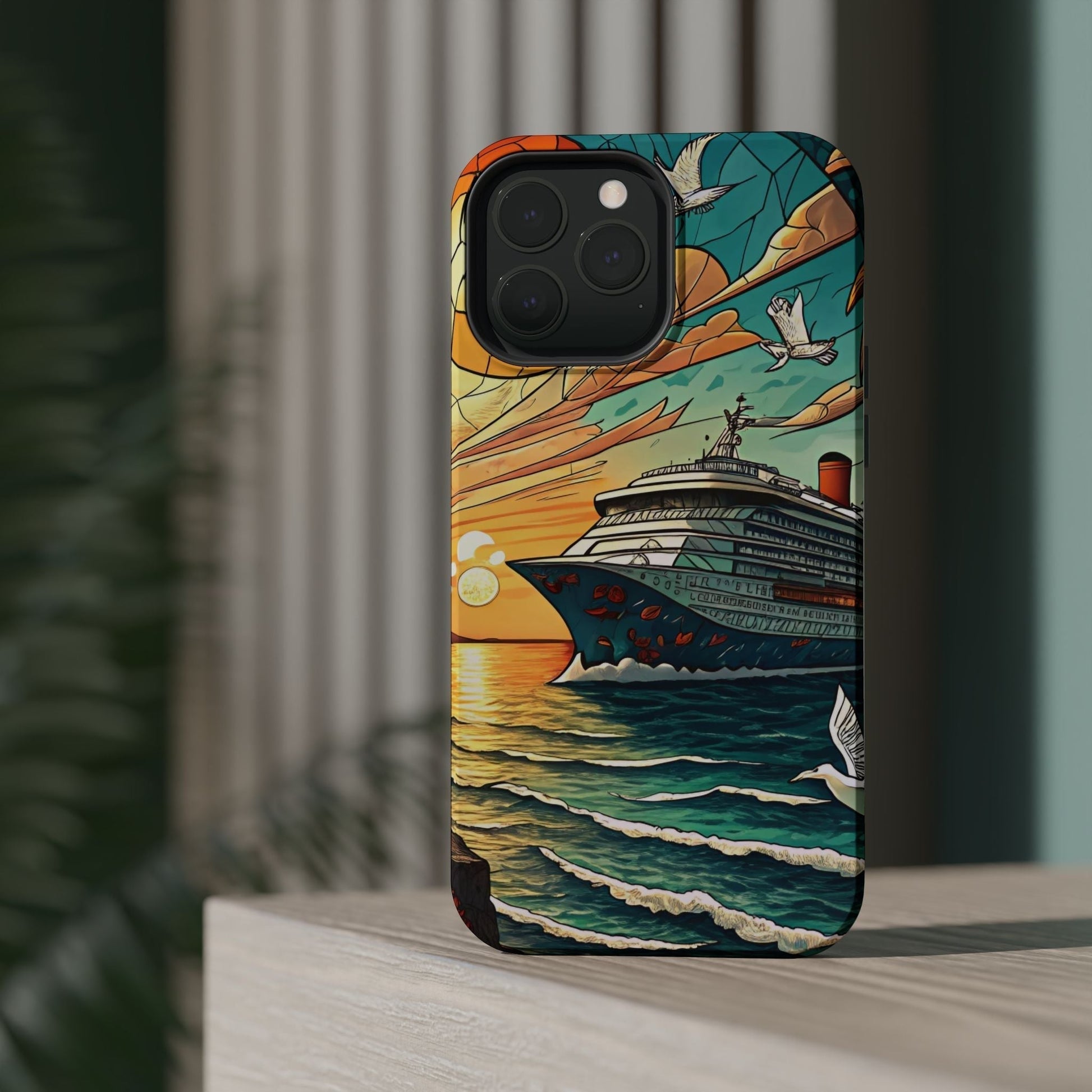 Cruise Vacation iPhone tough case with durable dual-layer protection featuring vibrant ocean and cruise ship design and MagSafe support