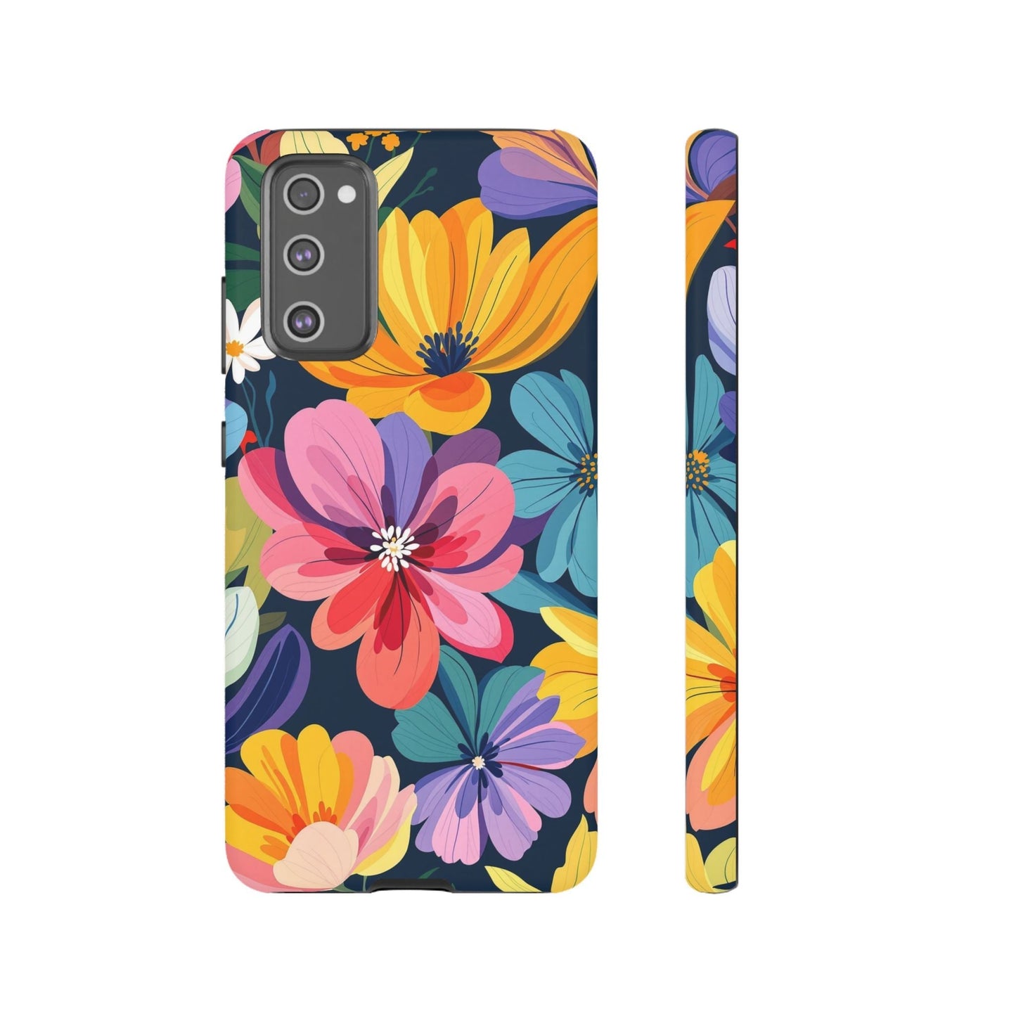 Colorful Floral Samsung Phone Case with vibrant flower design and shock-absorbing silicone liner