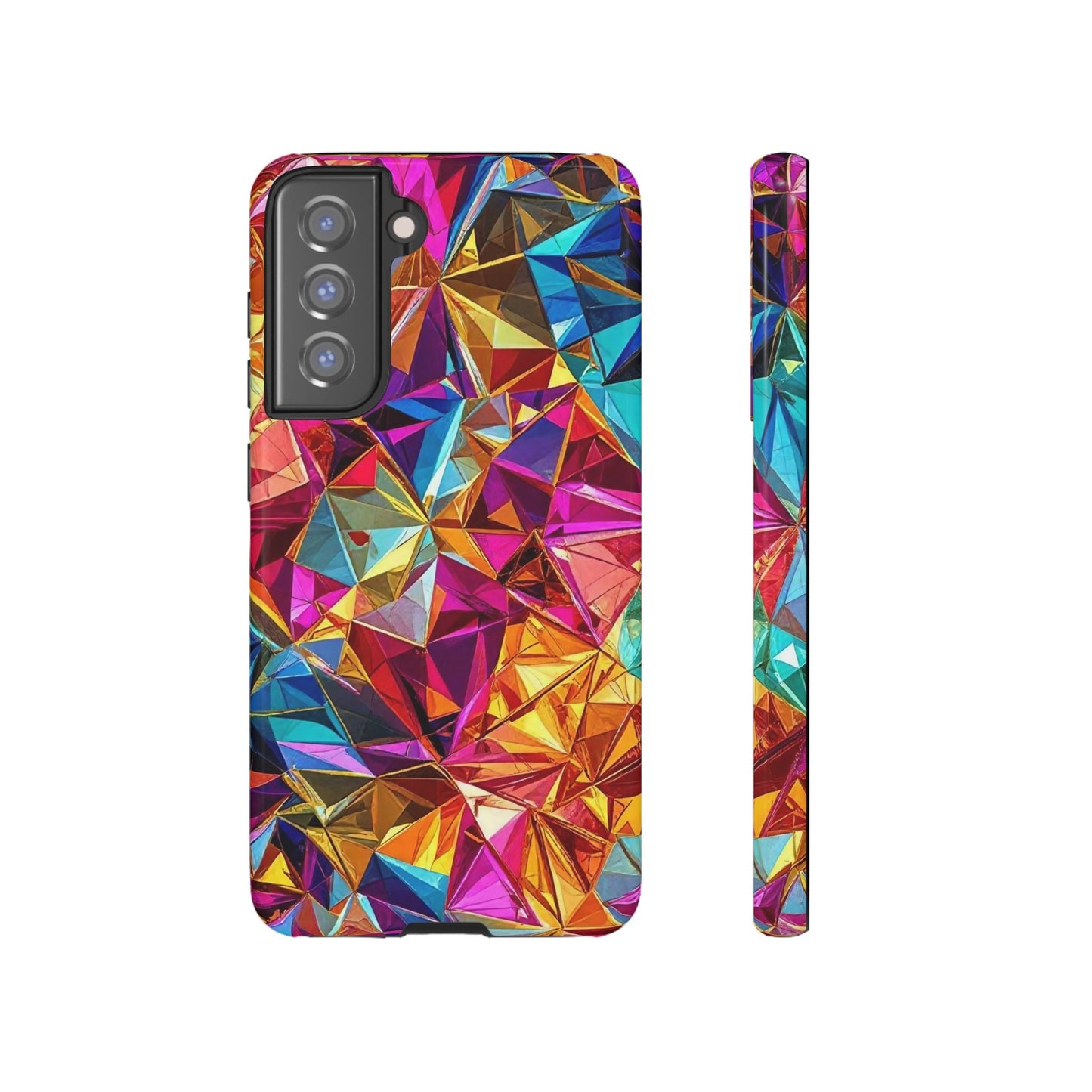 Colorful geometric rainbow foil design protective Samsung phone case with durable impact resistance