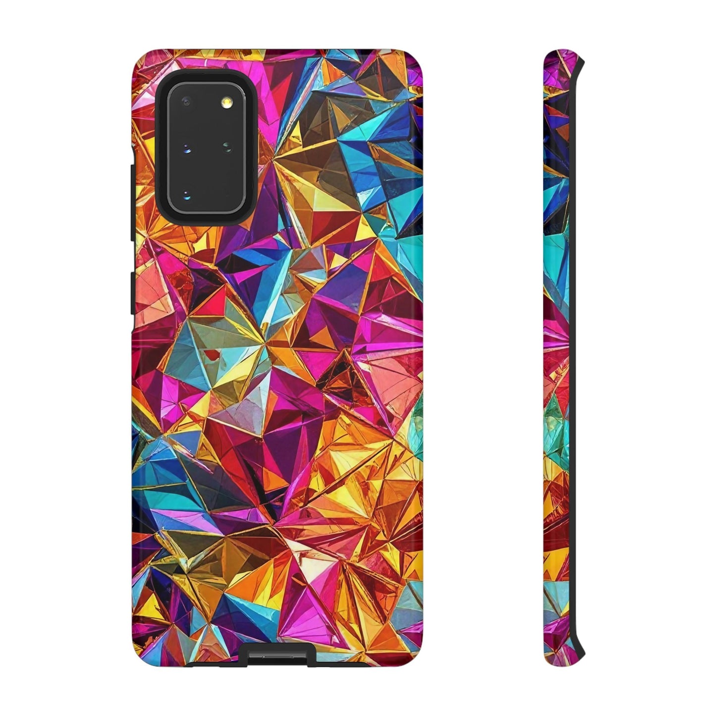 vibrant rainbow foil Samsung tough case with geometric prism design and durable impact resistance for Galaxy S20 series and newer models