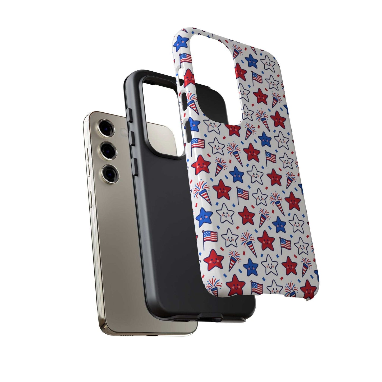 Kawaii 4th of July  Samsung Case – Cute Patriotic Phone Case, Fireworks Design, Shockproof Protective Cover