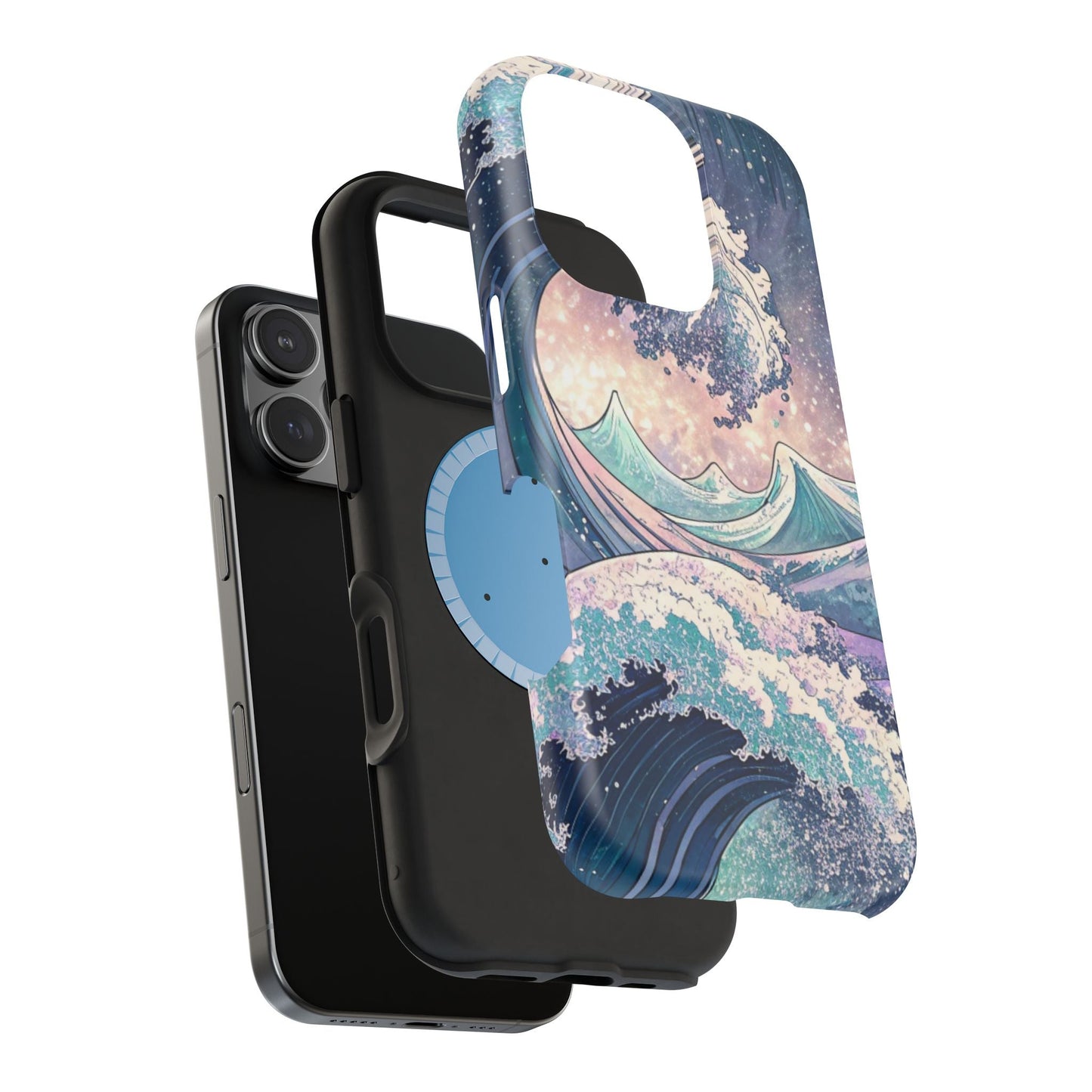 iPhone case with Crashing Waves Design, magnetic MagSafe protective cover, dual-layer polycarbonate, ocean wave art