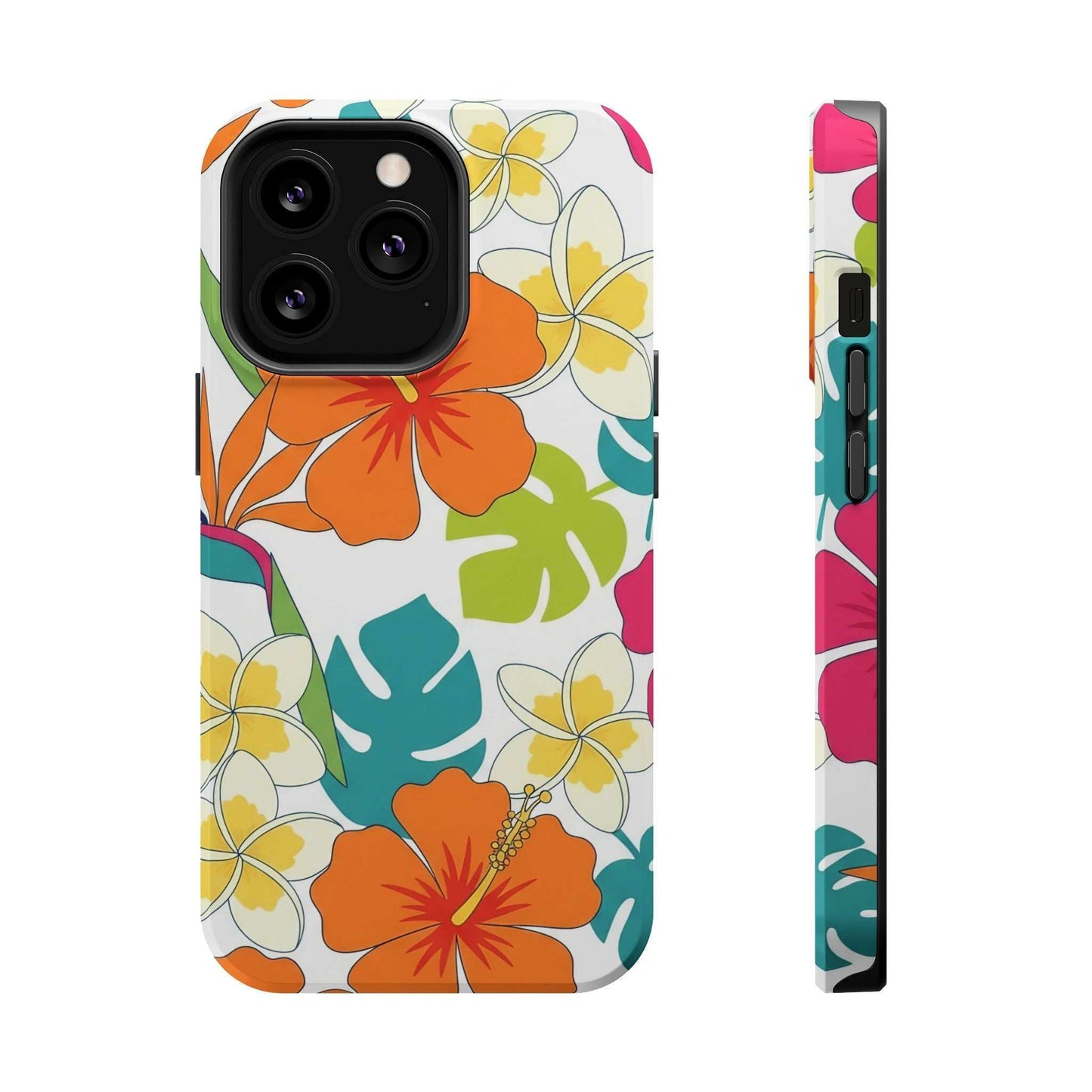 Floral iPhone Case with vibrant orange and yellow flowers, dual-layer protective MagSafe compatible cover