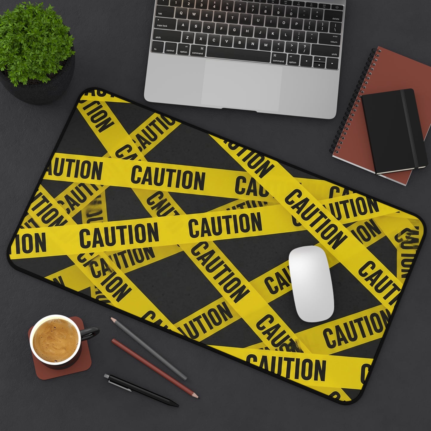 Desk Mat - Caution Tape Office Desk Accessory, Work from Home Gift, Modern Desk Pad
