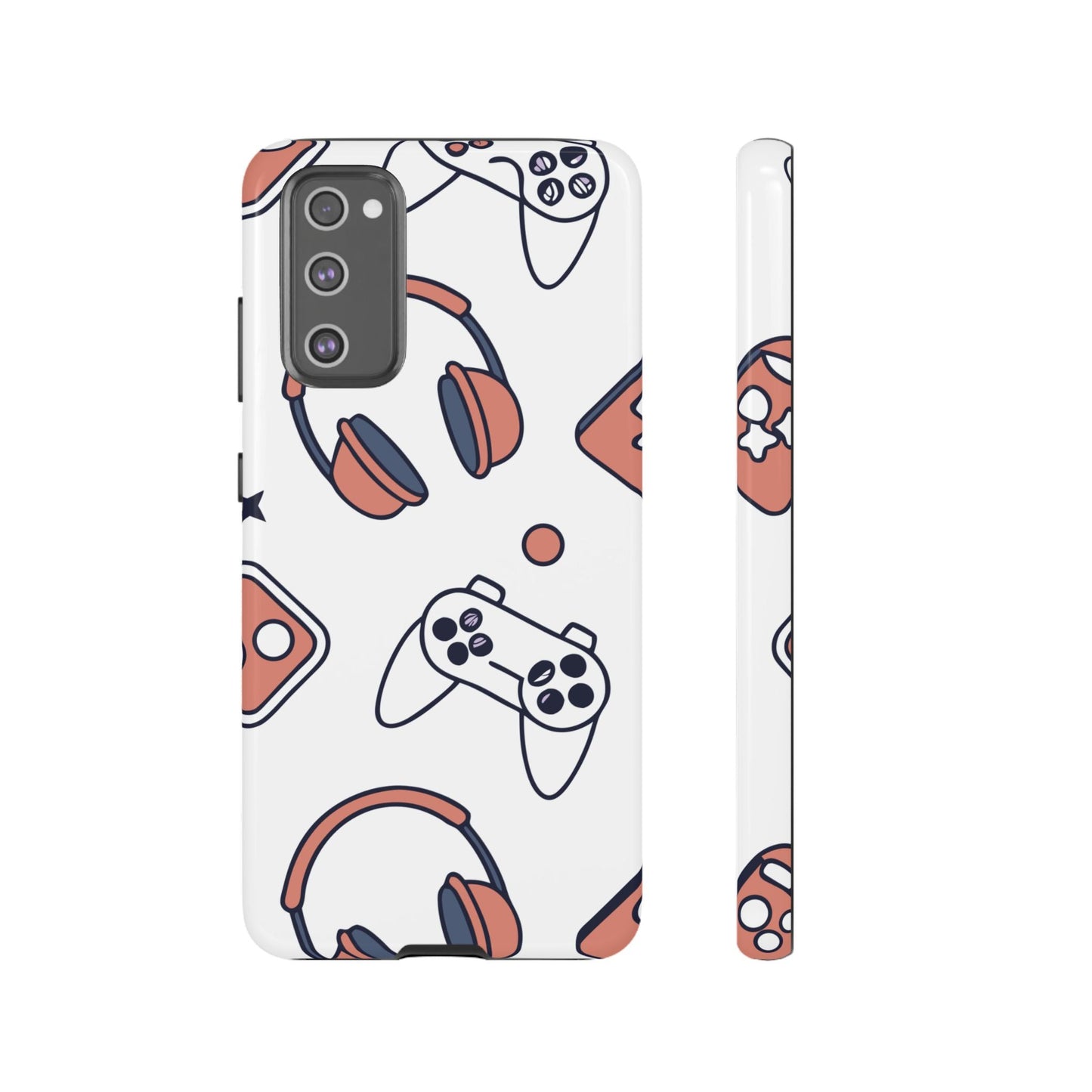 Samsung phone case with gamer-themed design featuring controllers and headphones, durable and impact-resistant Gamer Tough Phone Case