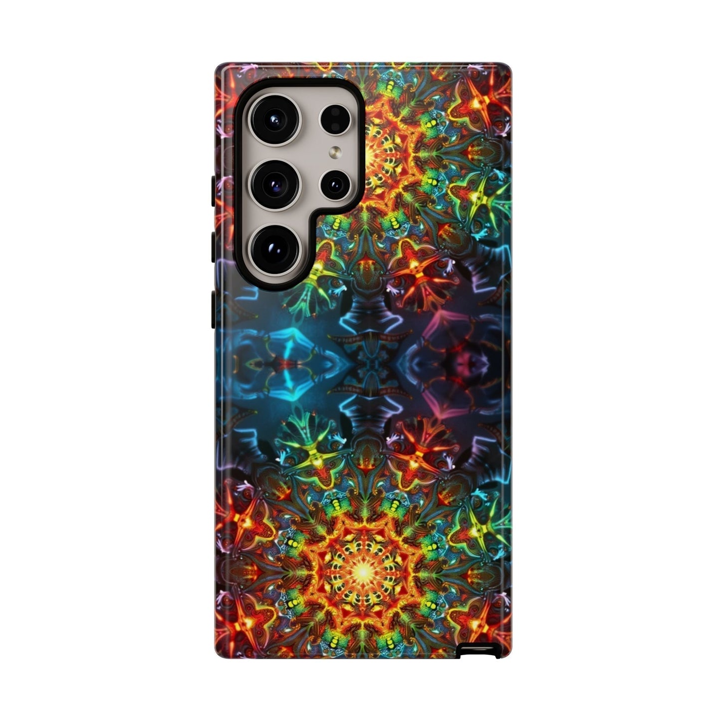 Abstract Kaleidoscope Samsung phone case with vibrant, colorful geometric pattern and protective design.