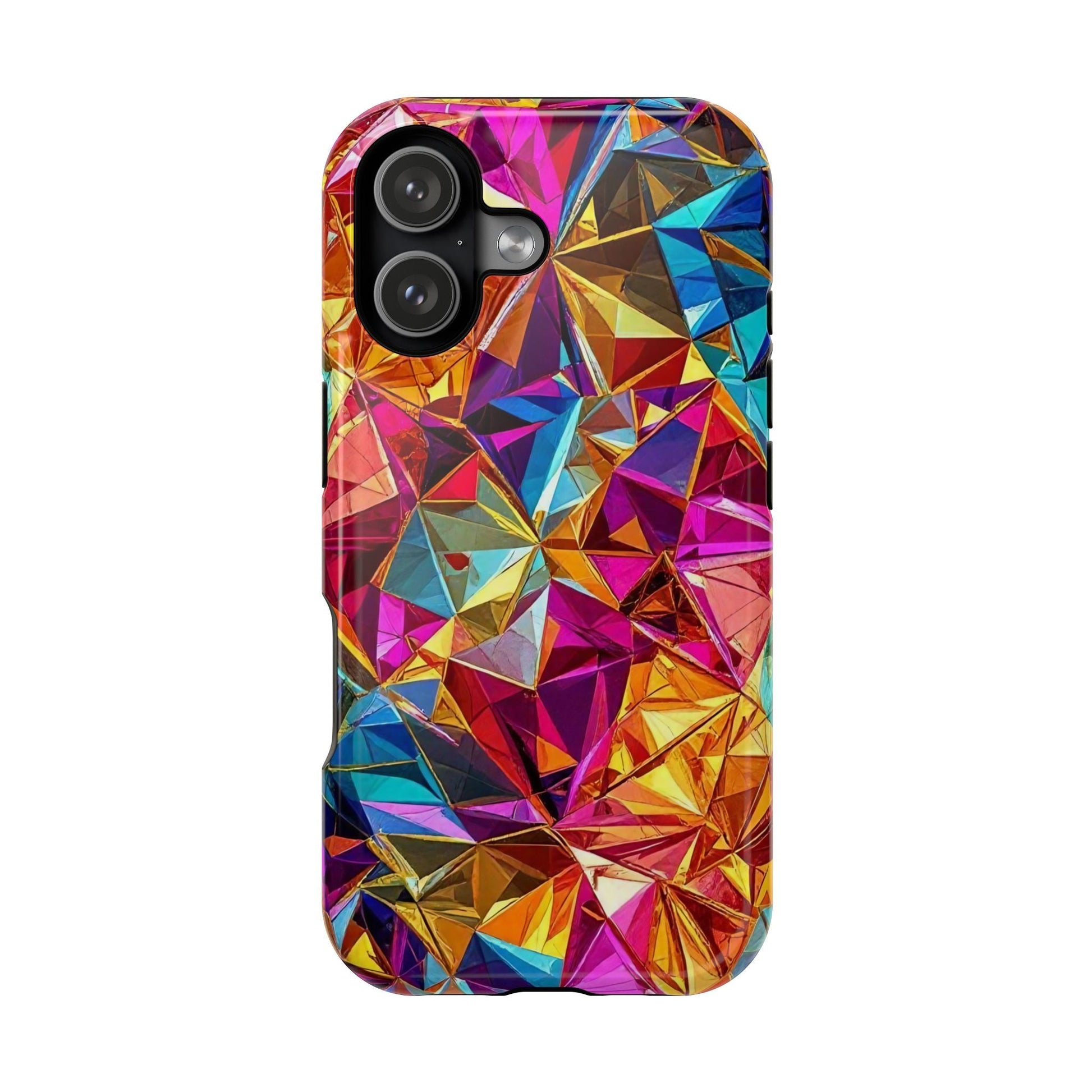 Rainbow Foil iPhone Tough Case with vibrant geometric design and MagSafe compatibility