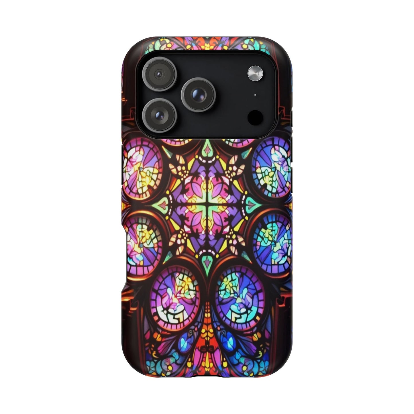 Colorful Hypnotic Stain Glass iPhone tough case with vibrant stained-glass pattern and protective dual-layer design