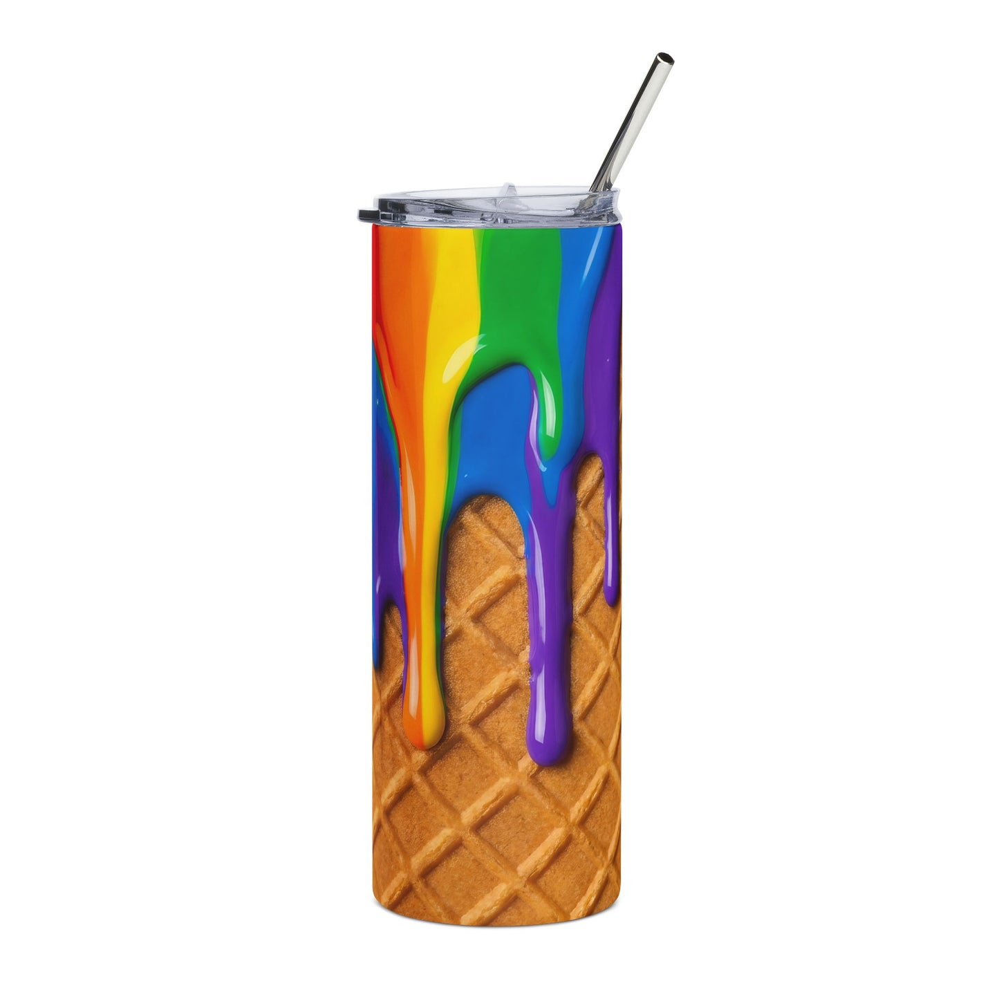Waffle Rainbow Drip 20 oz Stainless Steel Tumbler with Lid and Straw