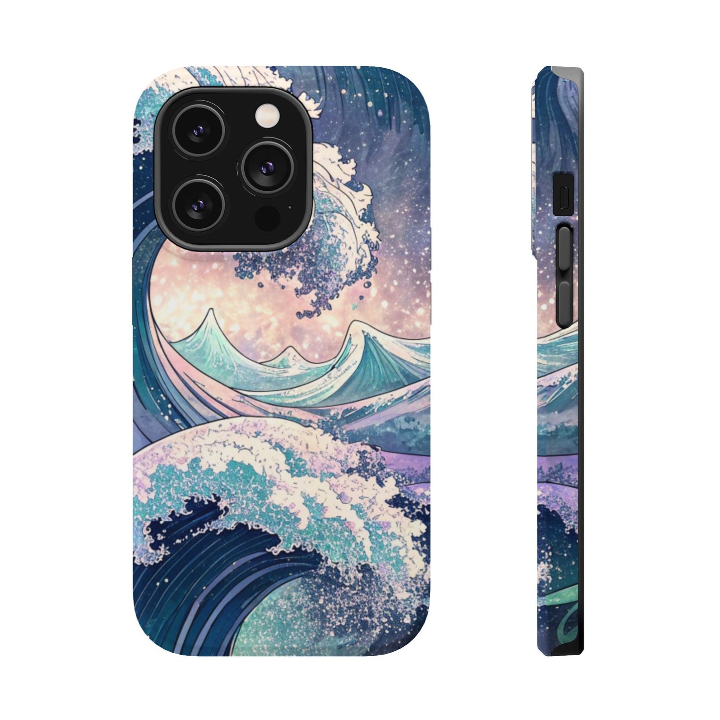 iPhone magnetic tough case with vibrant crashing waves design and durable dual-layer protection