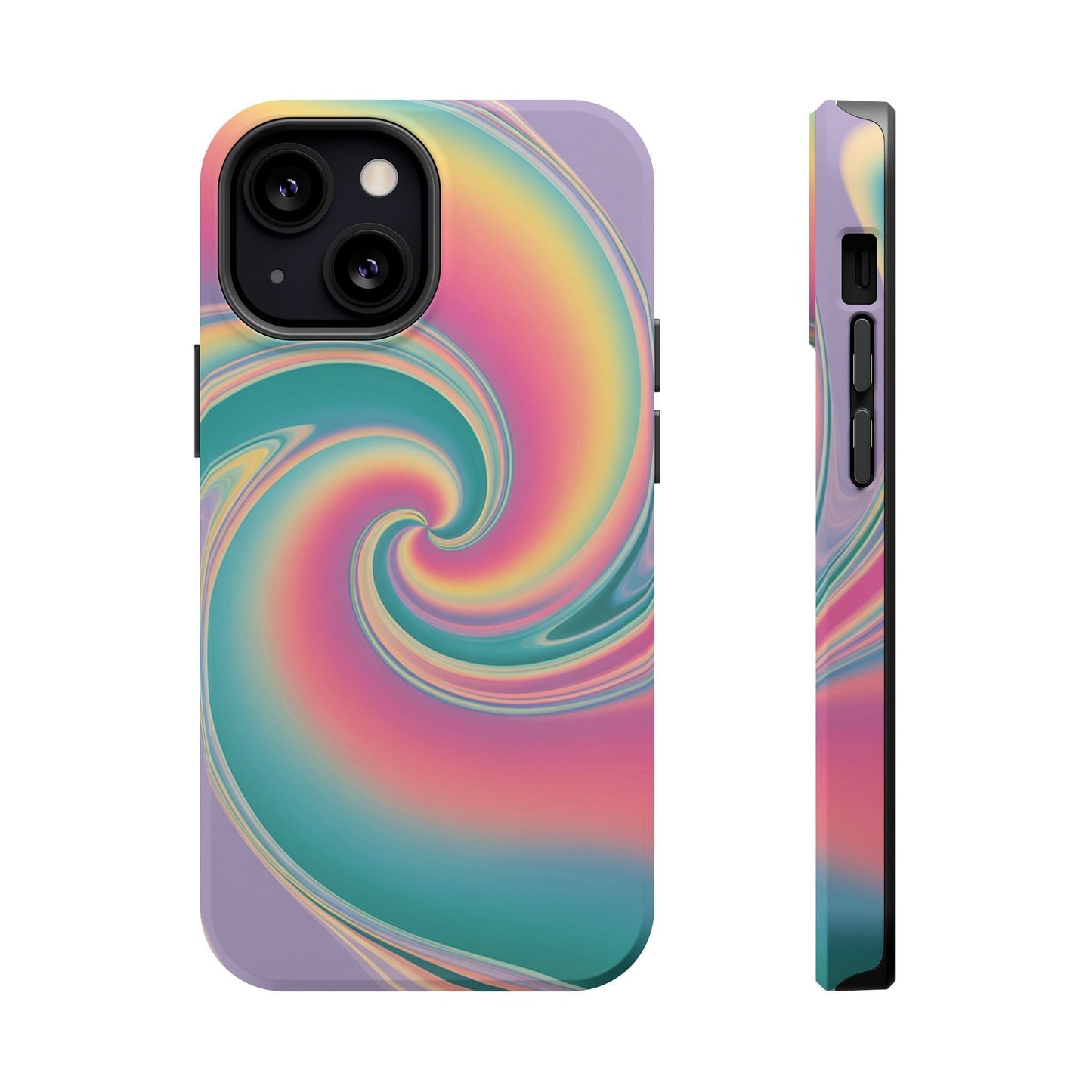 Vibrant Cotton Candy swirl design iPhone tough case with durable dual-layer protection and MagSafe compatibility