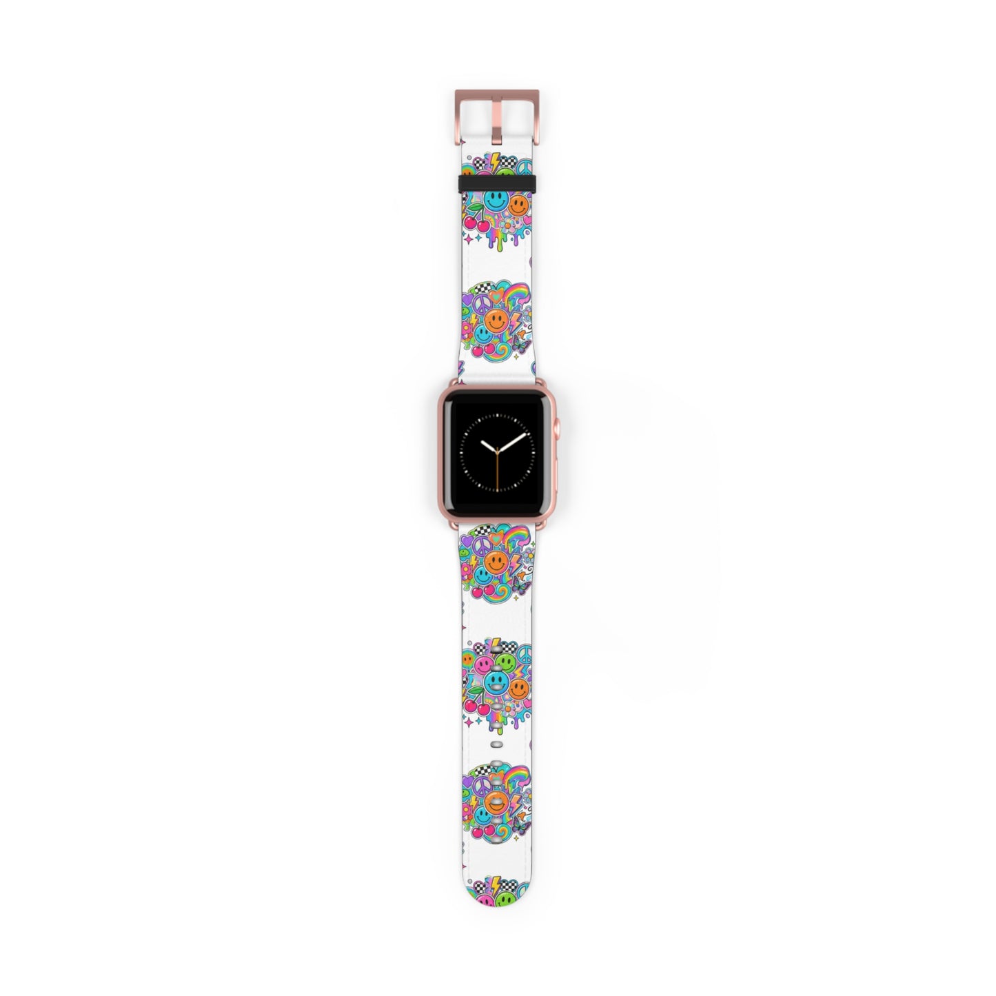 Floral Smiley Watch Band — Colorful Happy Face Apple Watch Strap