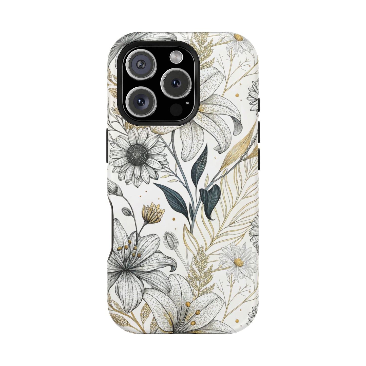Golden Leaf Flower iPhone Case – Stylish Durable Protection with MagSafe®
