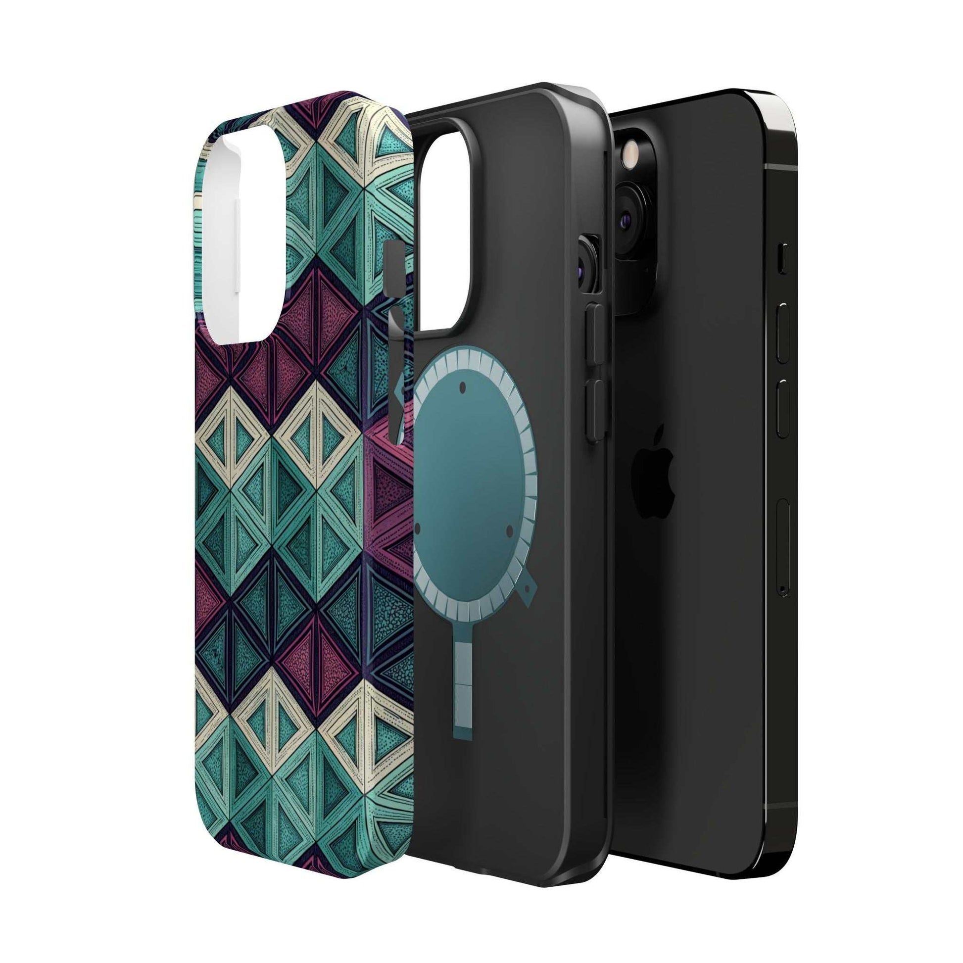 Purple and Teal Abstract magnetic iPhone tough case with MagSafe compatibility and geometric design