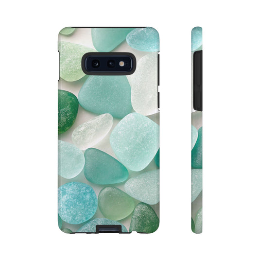 Samsung phone case with calming sea glass design in blue and green tones, tough and impact-resistant protection