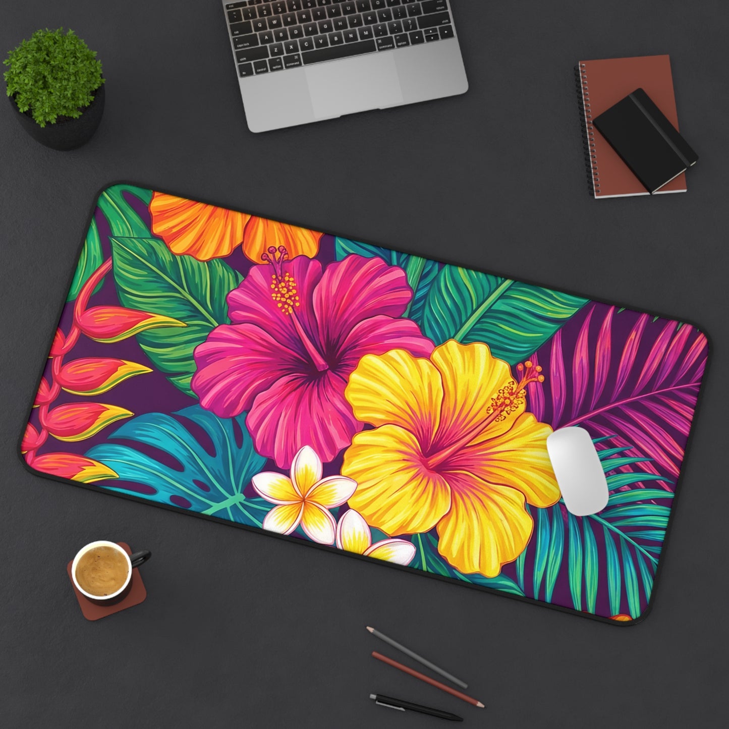 Tropical Floral Desk Mat — Vibrant Botanical Mouse Pad