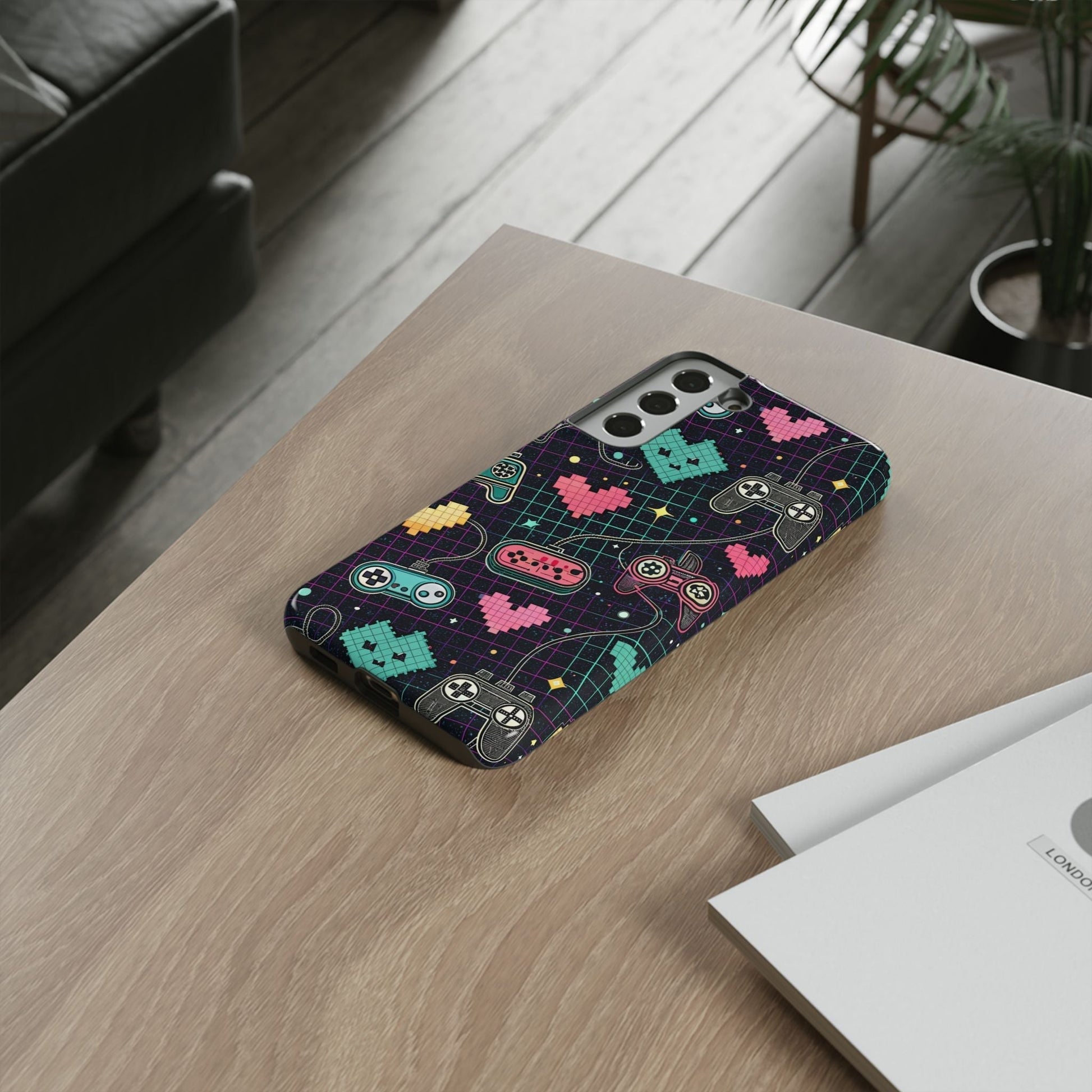 Retro Gamer Tough Case for Samsung Galaxy with colorful retro gaming controller design, durable and impact-resistant phone cover.