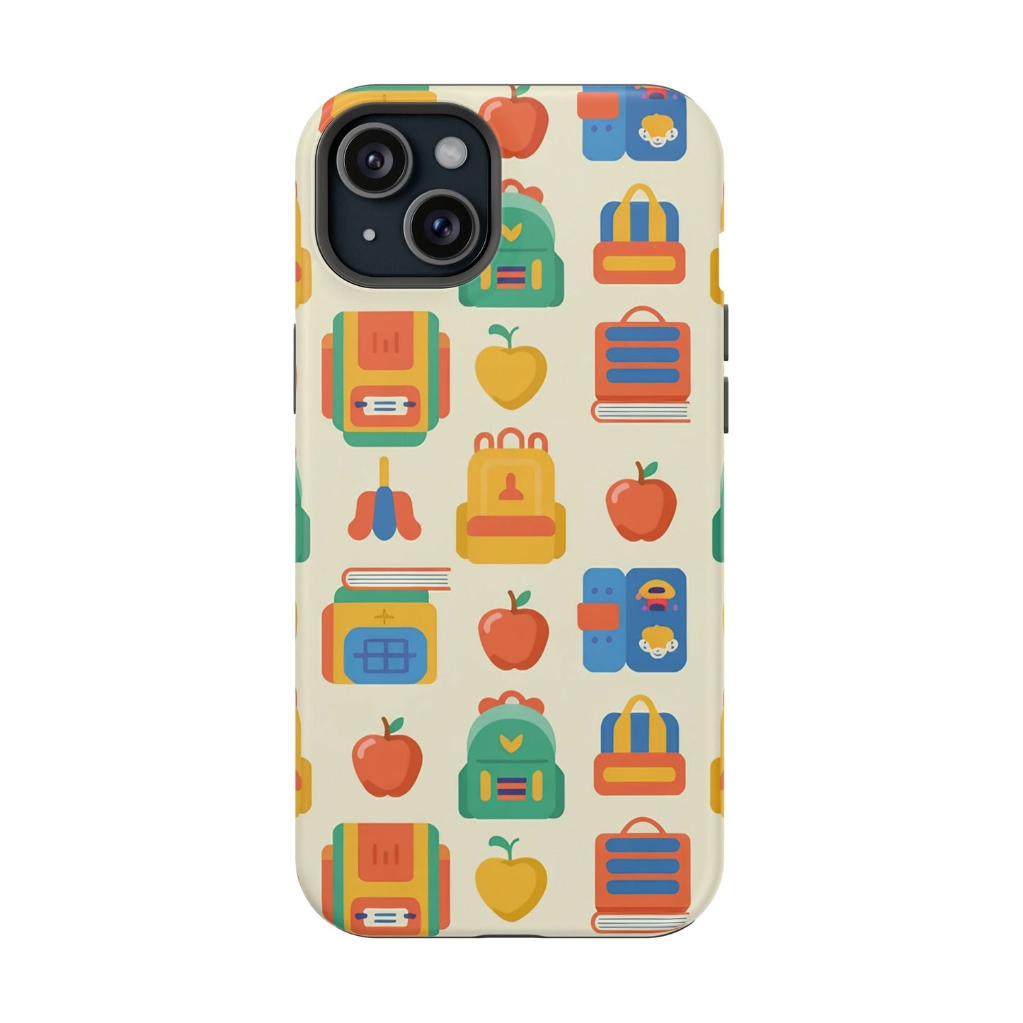 iPhone Back to School Phone Case with colorful school-themed icons and MagSafe compatibility