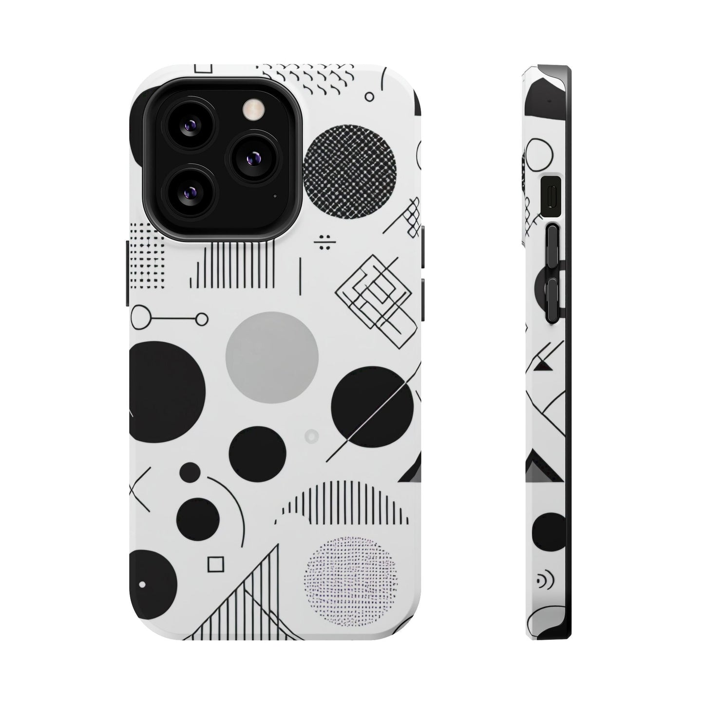 Black and white abstract art iPhone case with modern minimalist geometric design and durable protective cover
