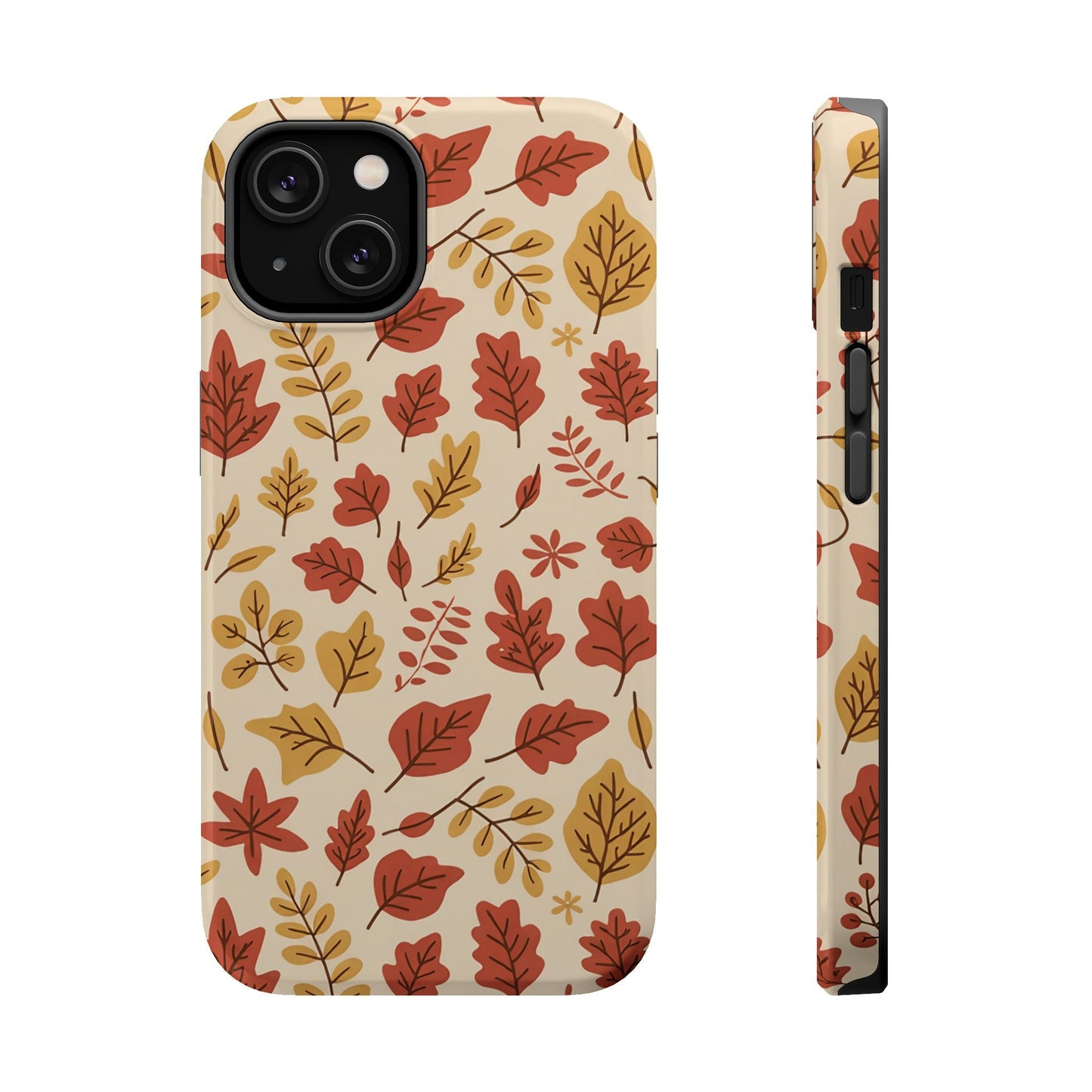 Fall Leaves iPhone case with autumn leaf pattern, durable dual-layer protective cover with MagSafe compatibility