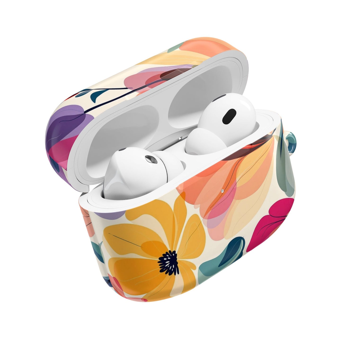 Floral AirPod Case with vibrant watercolor flower design and protective polycarbonate cover for AirPods and AirPods Pro.
