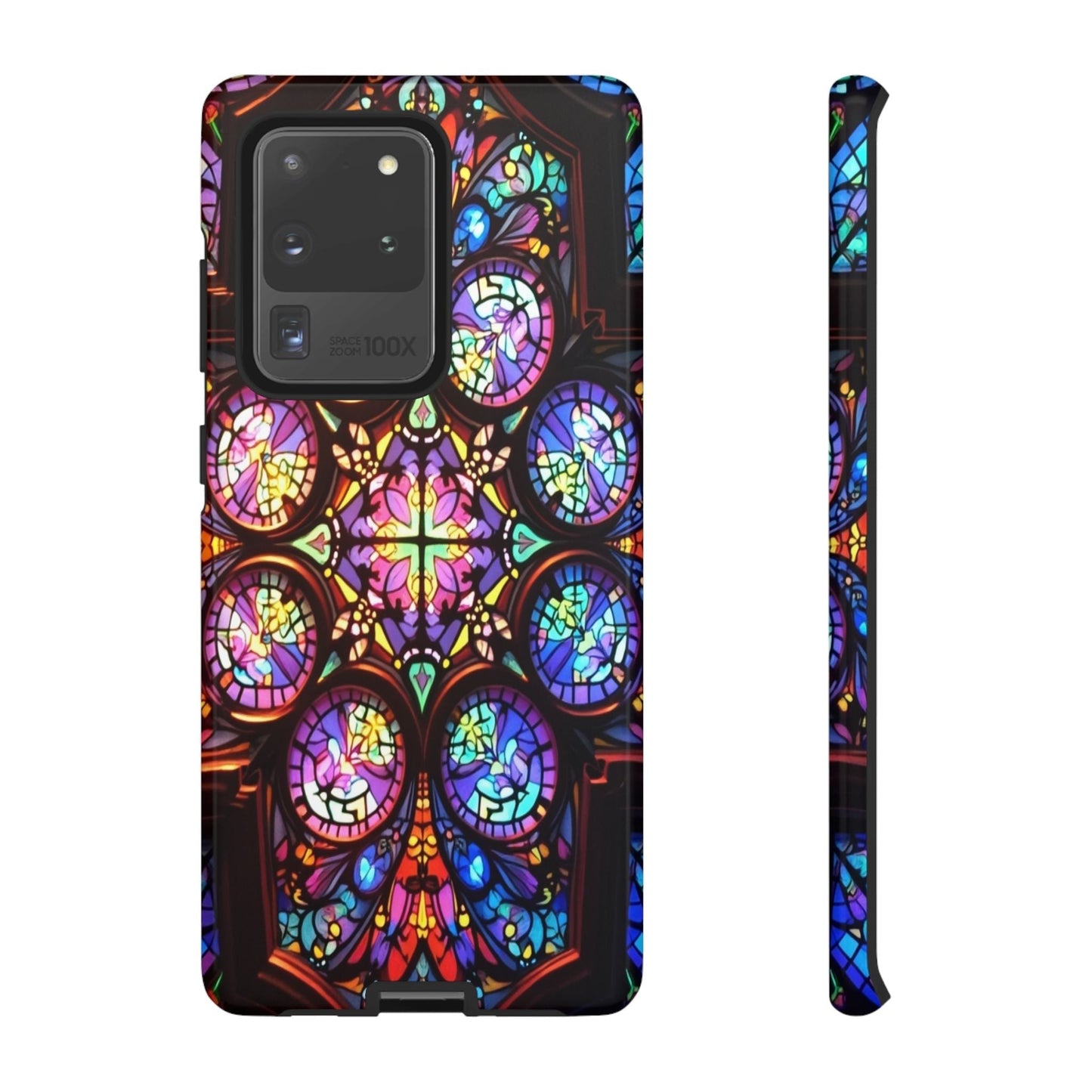 Colorful Hypnotic Stain Glass Samsung Galaxy phone case with vibrant stained glass pattern and durable protective design