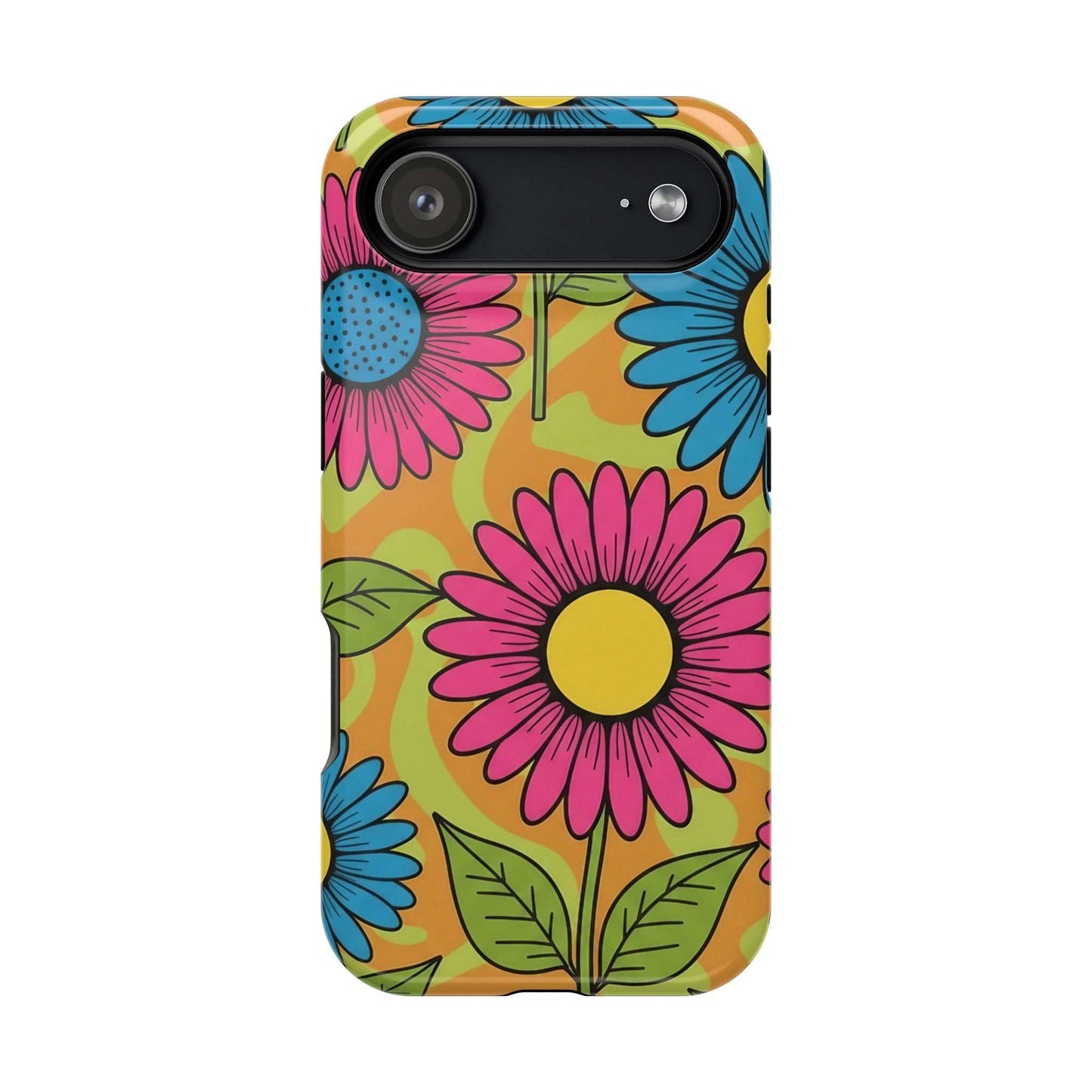 Flower Child iPhone Tough Case with vibrant floral design, magnetic impact-resistant protection, and MagSafe compatibility