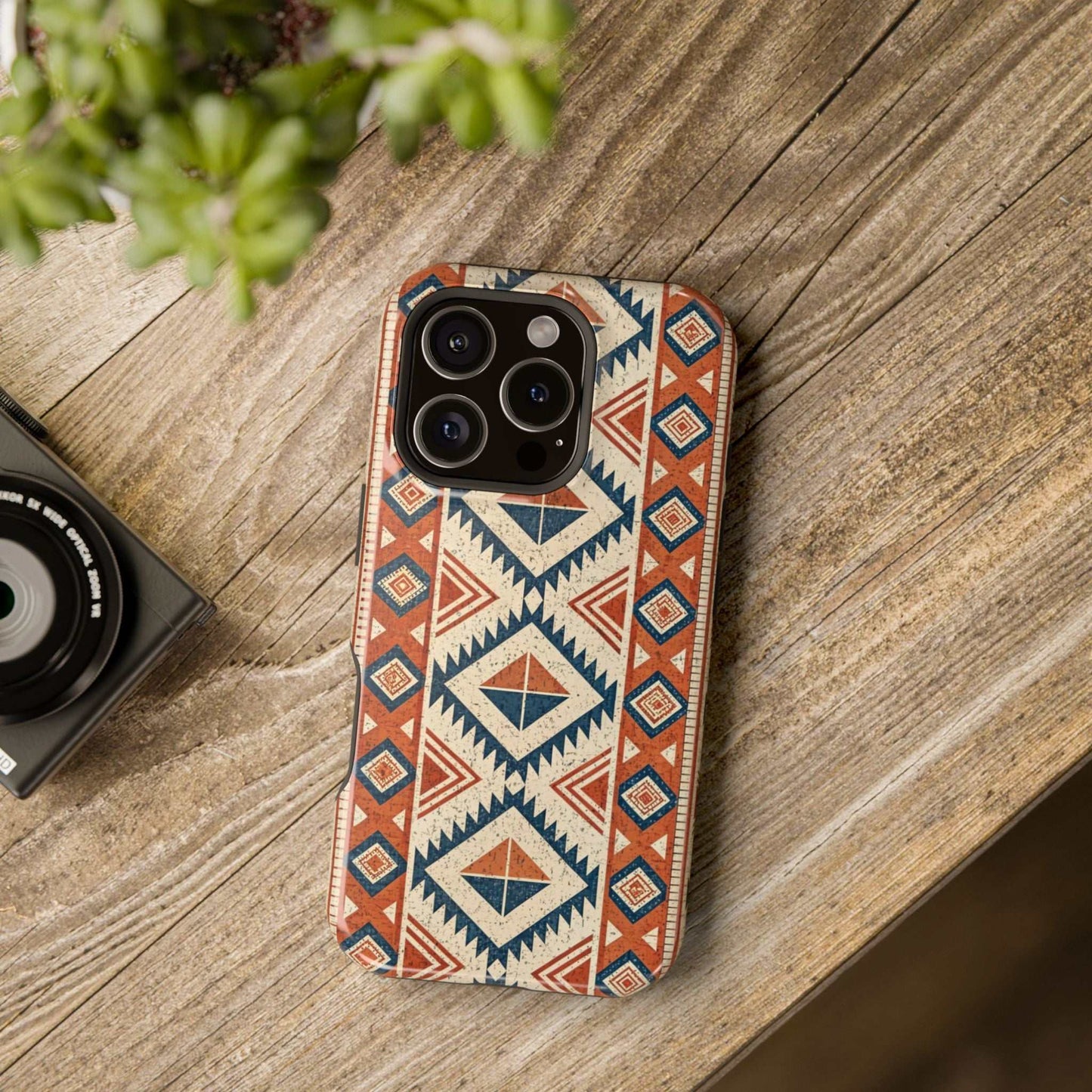 iPhone case with durable tribal inspired pattern and magnetic tough protection