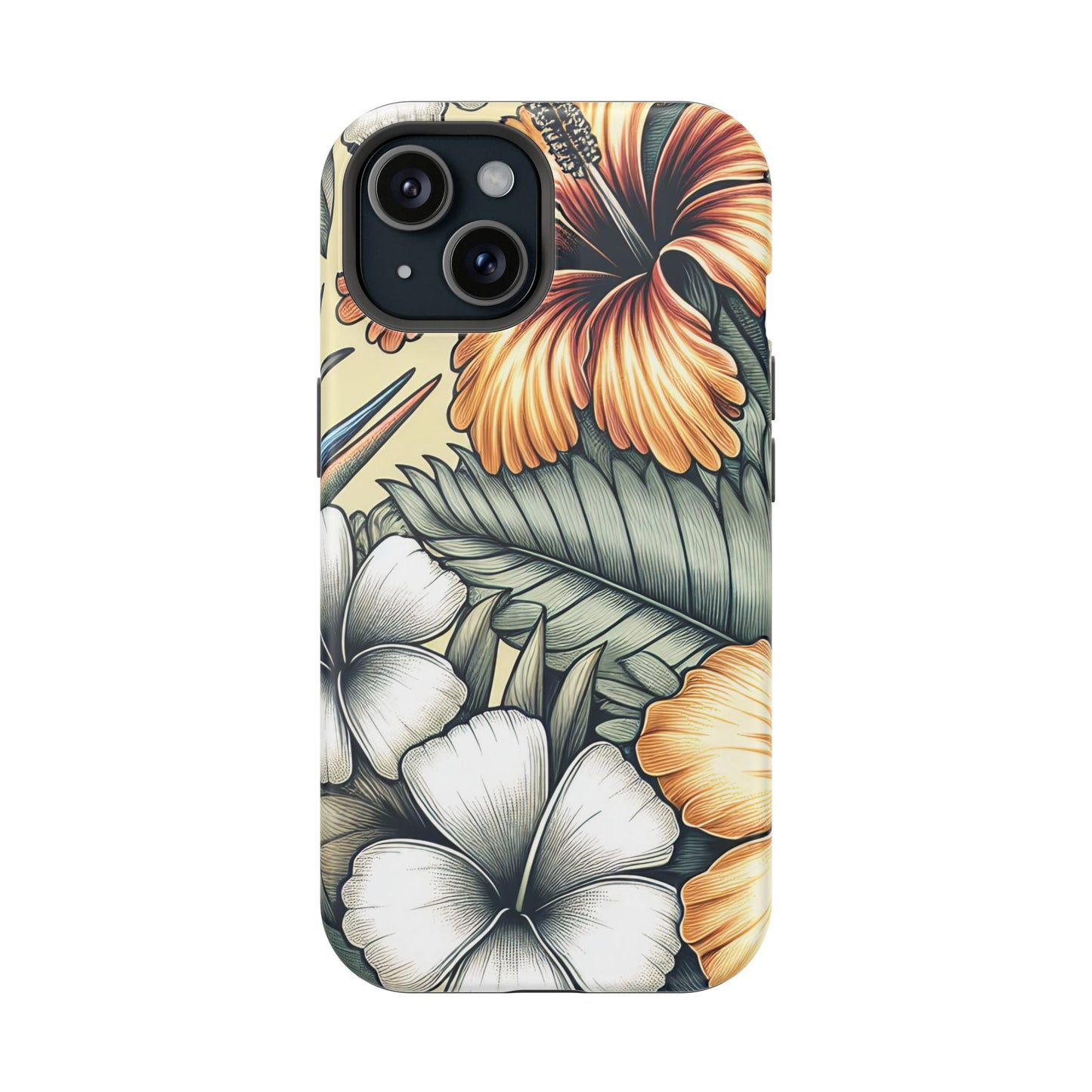 Golden Tropical Floral iPhone tough case with vibrant floral design and durable dual-layer protection