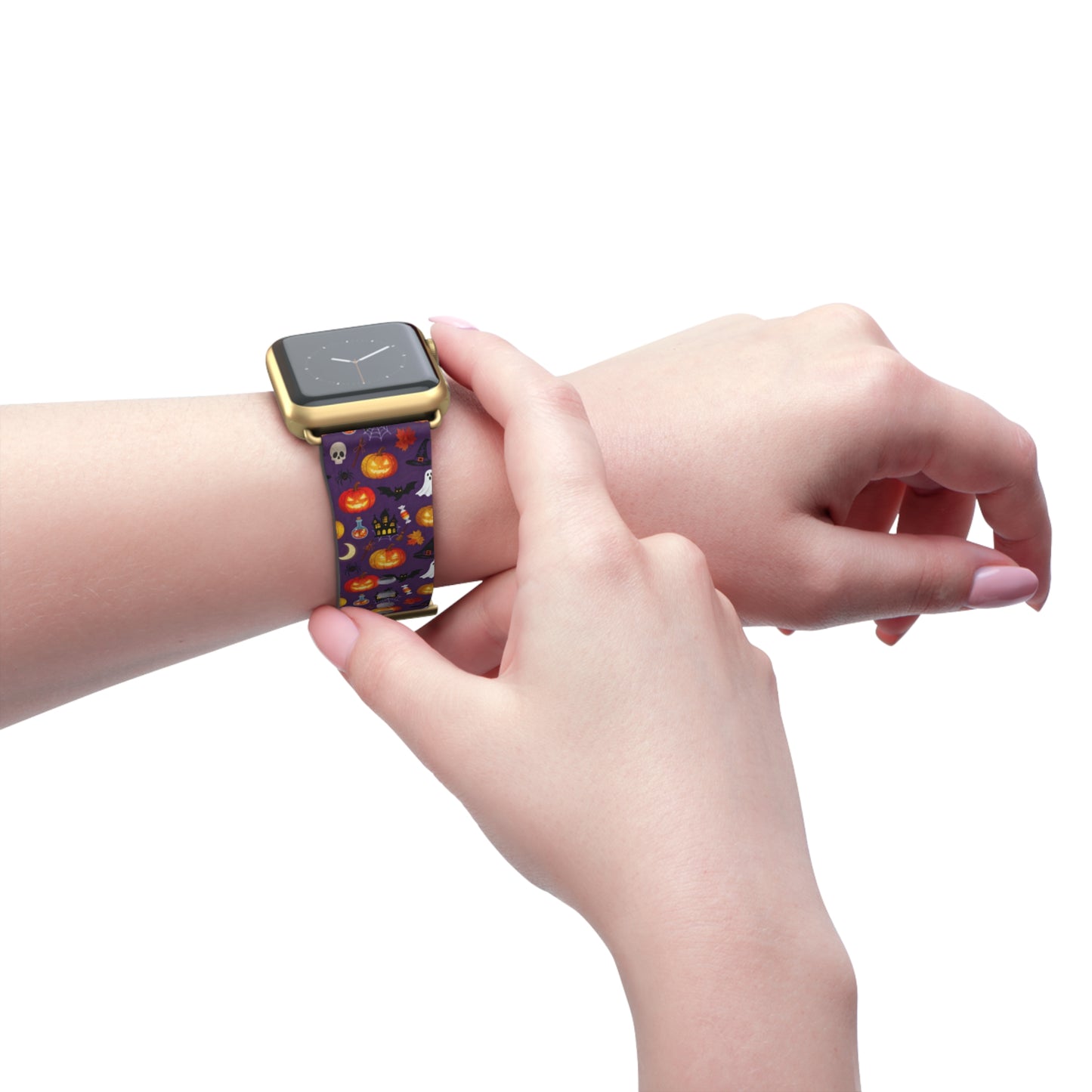 Halloween Pumpkin Pattern Watch Band — Spooky Orange Jack-O'-Lantern Apple Watch Strap